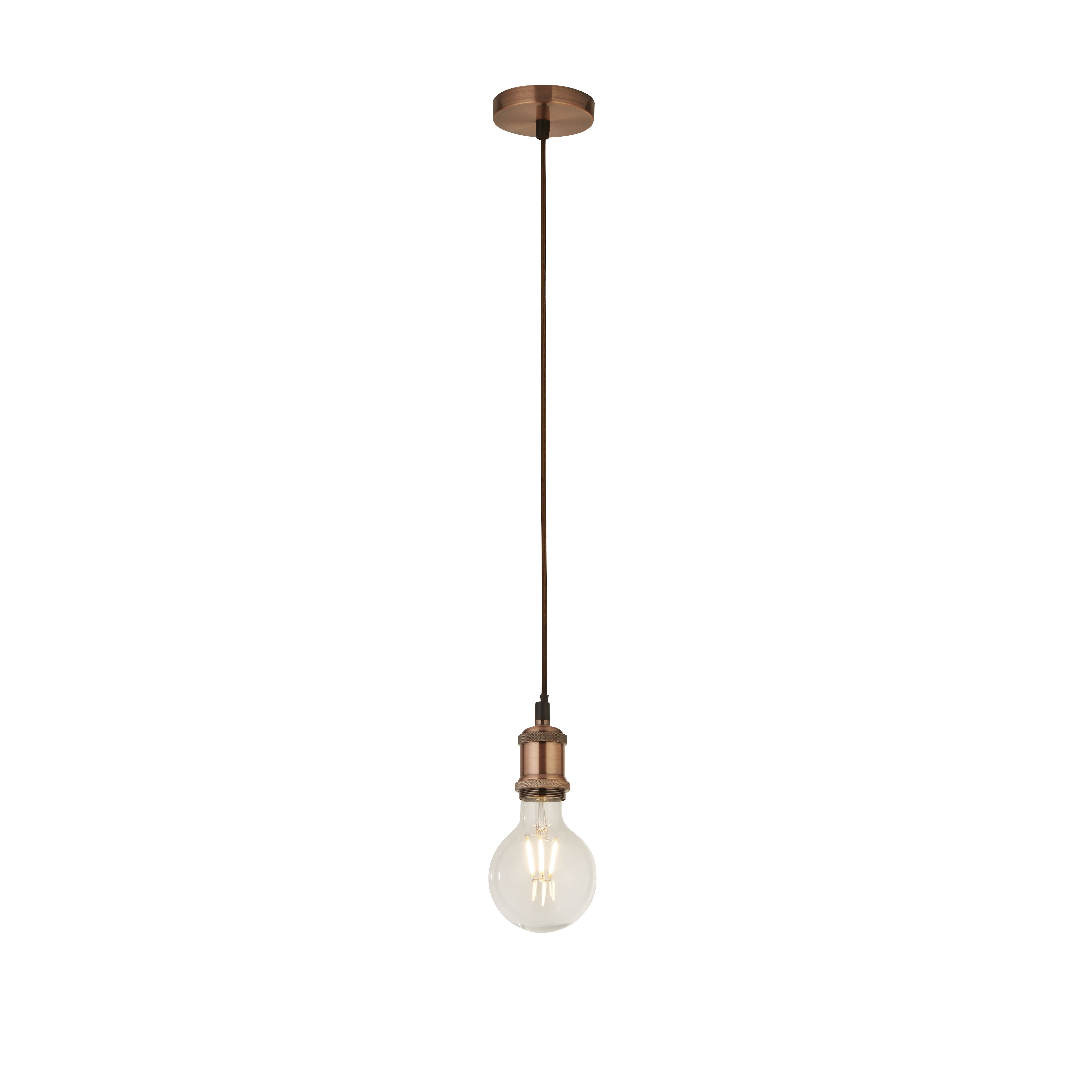 Copper1 Light Suspension Pendant With 1.5m Brown Textile Cable