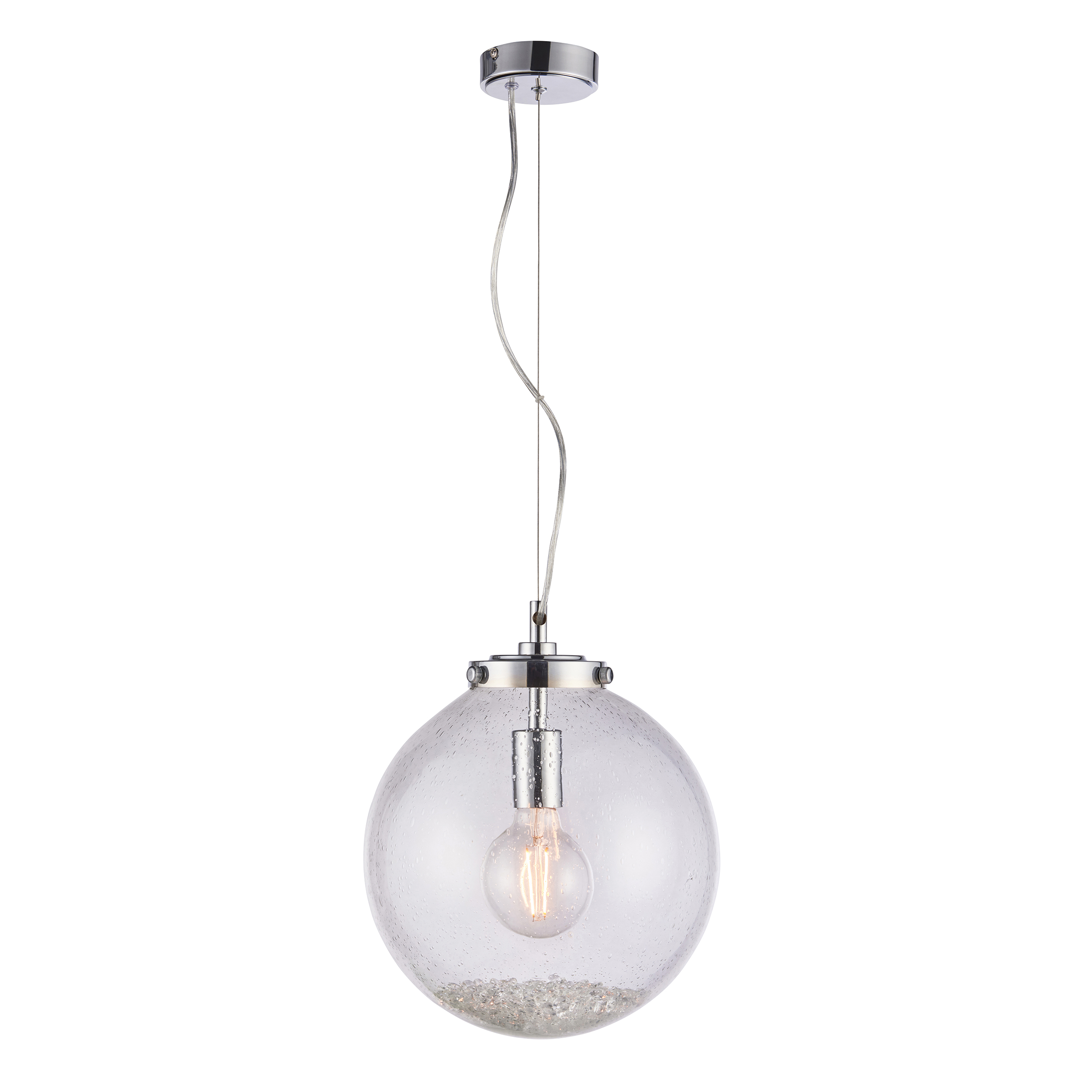 Harbour 1 Light E27 Polished Chrome Adjustable Pendant C/W 300mm Clear Bubble Glass Shade