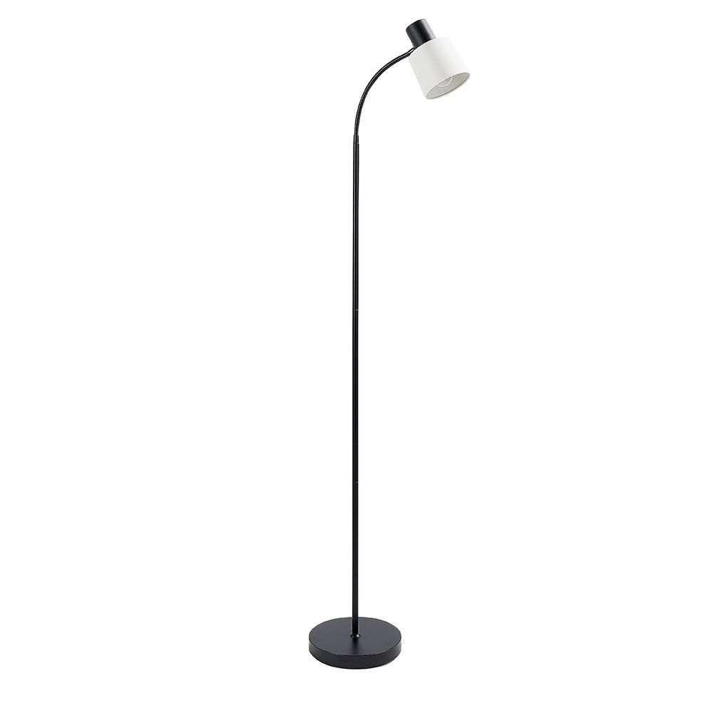 Ben 1 Light E27 Matt Black & White Finish Floor Lamp With Inline Switch