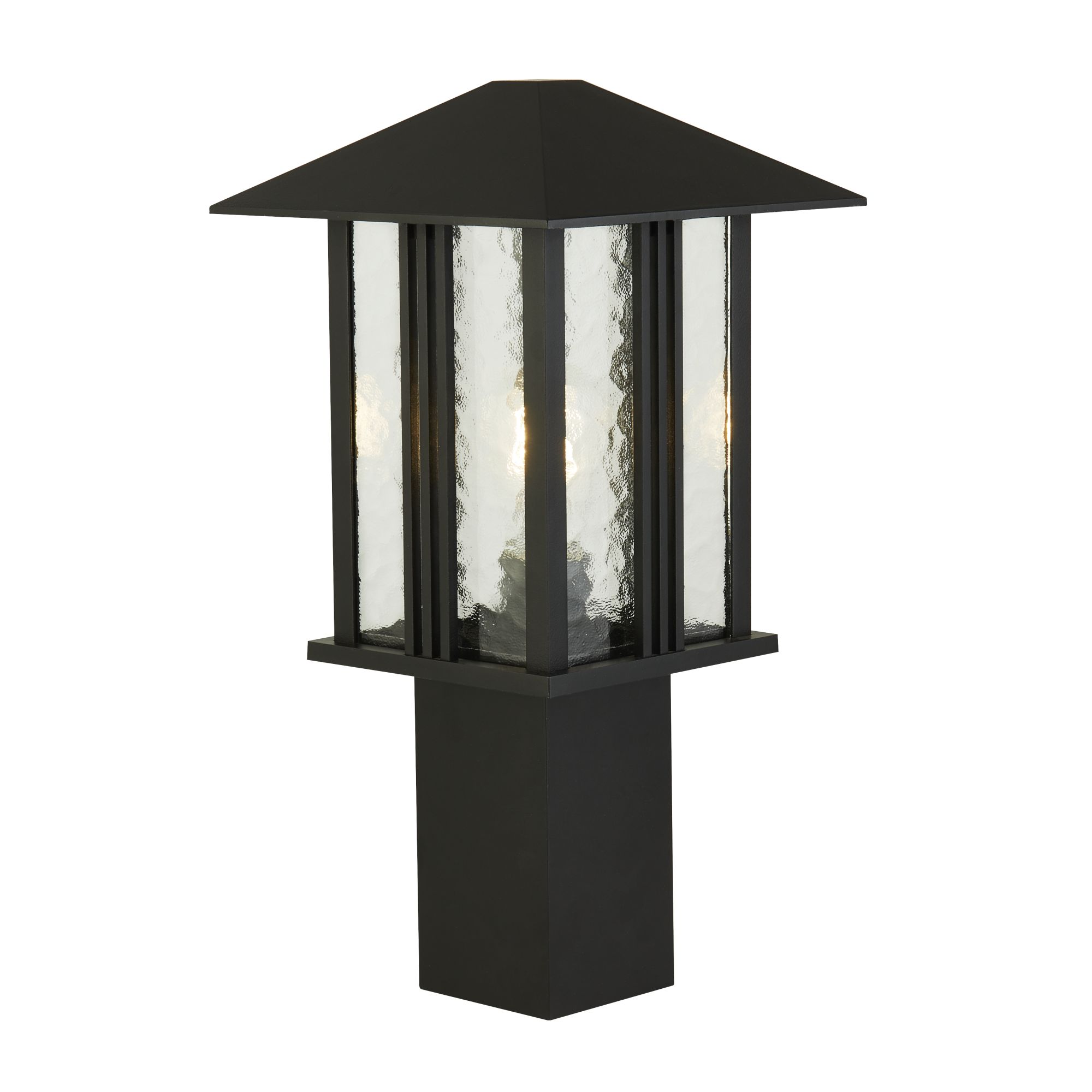 Faxon 1 Light E27 Die Cast Aluminium Black IP44 Outdoor 450mm Post Light Wall Light Water Glass Panels