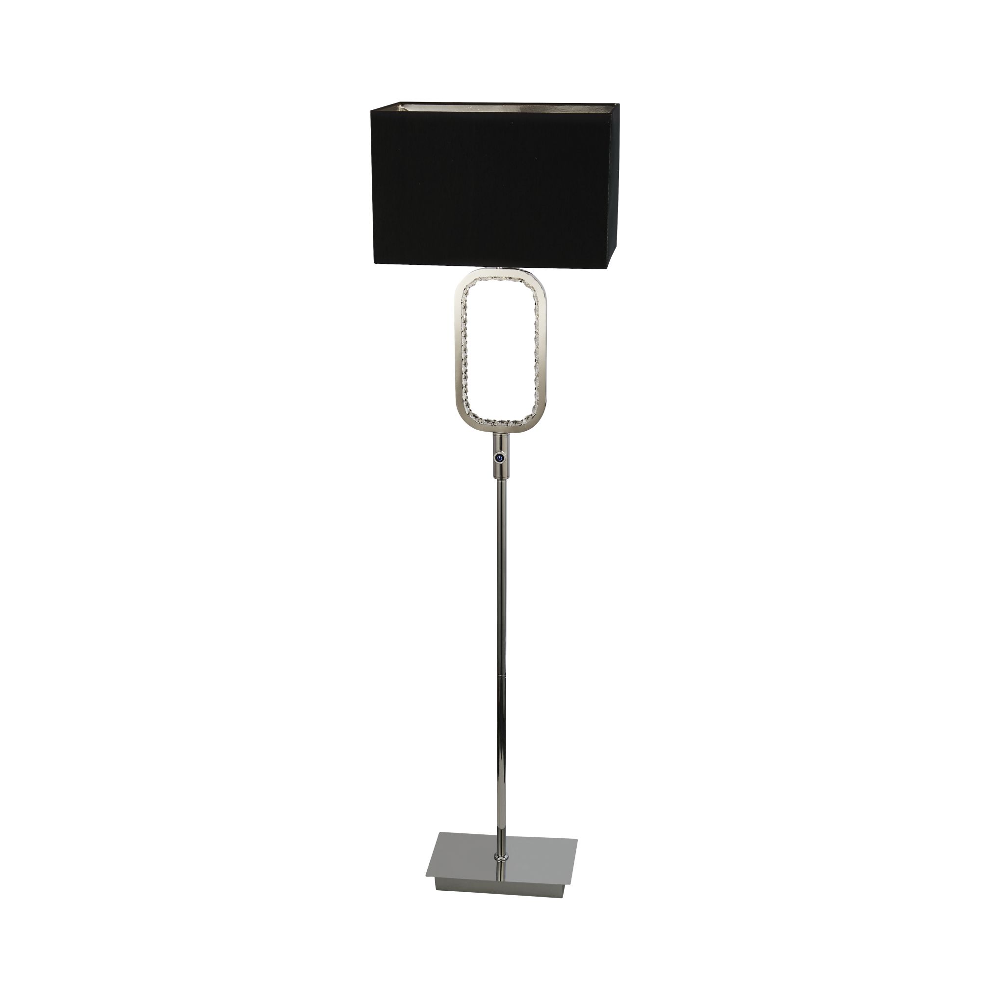 Chrome 1 Light E27 Floor Lamp With Crystal Glass Detail & Black Shade