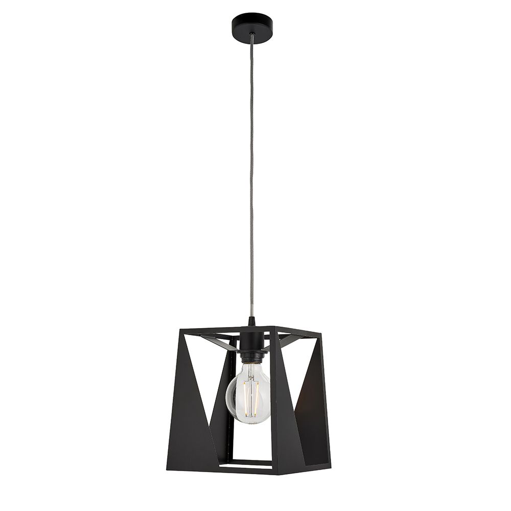 Kolo 1 Light E27 Matt Black Adjustable Cut Out Boxy Design Pendant