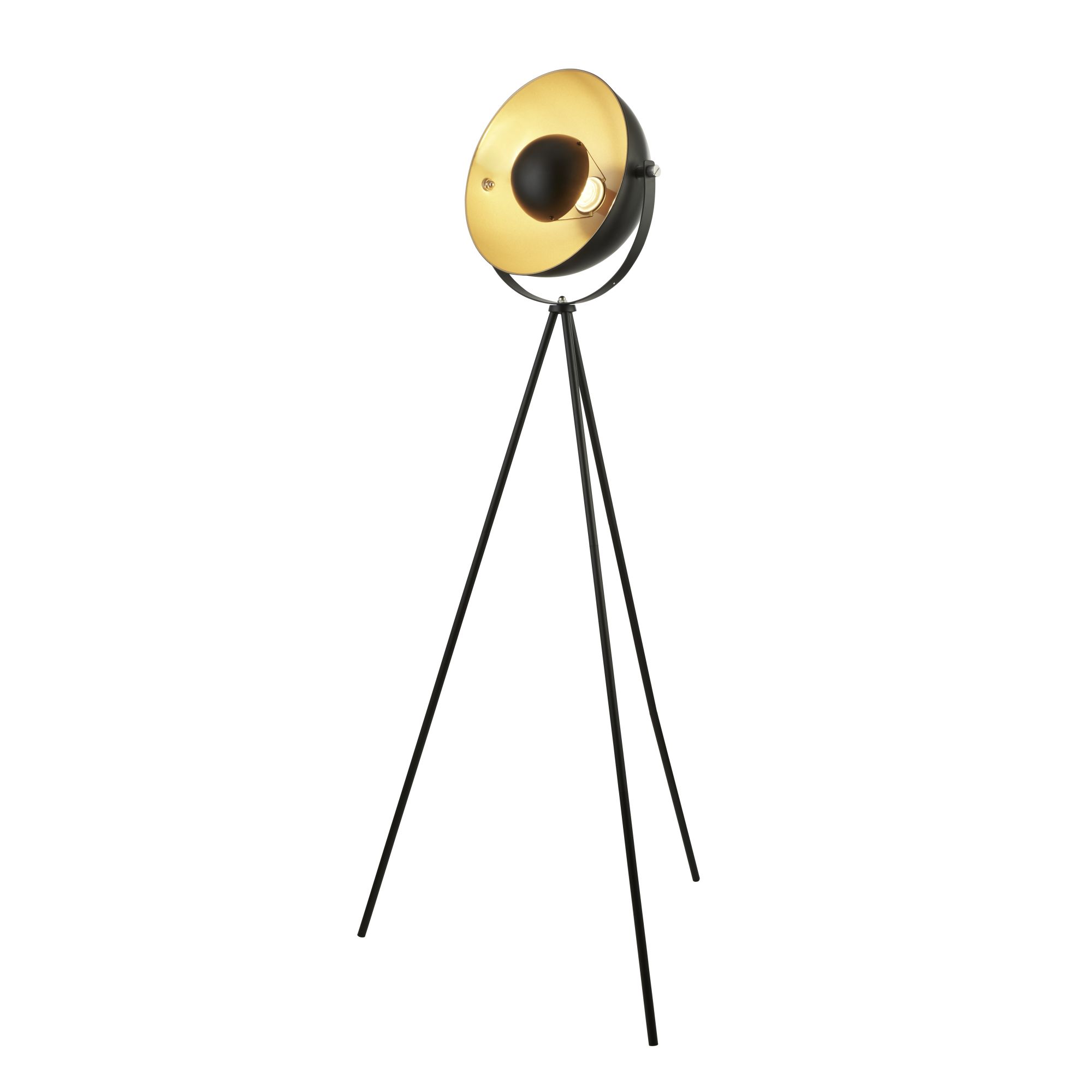 Blink 1 Light Tripod Floor Lamp, Matt Black With Gold Shade Interior