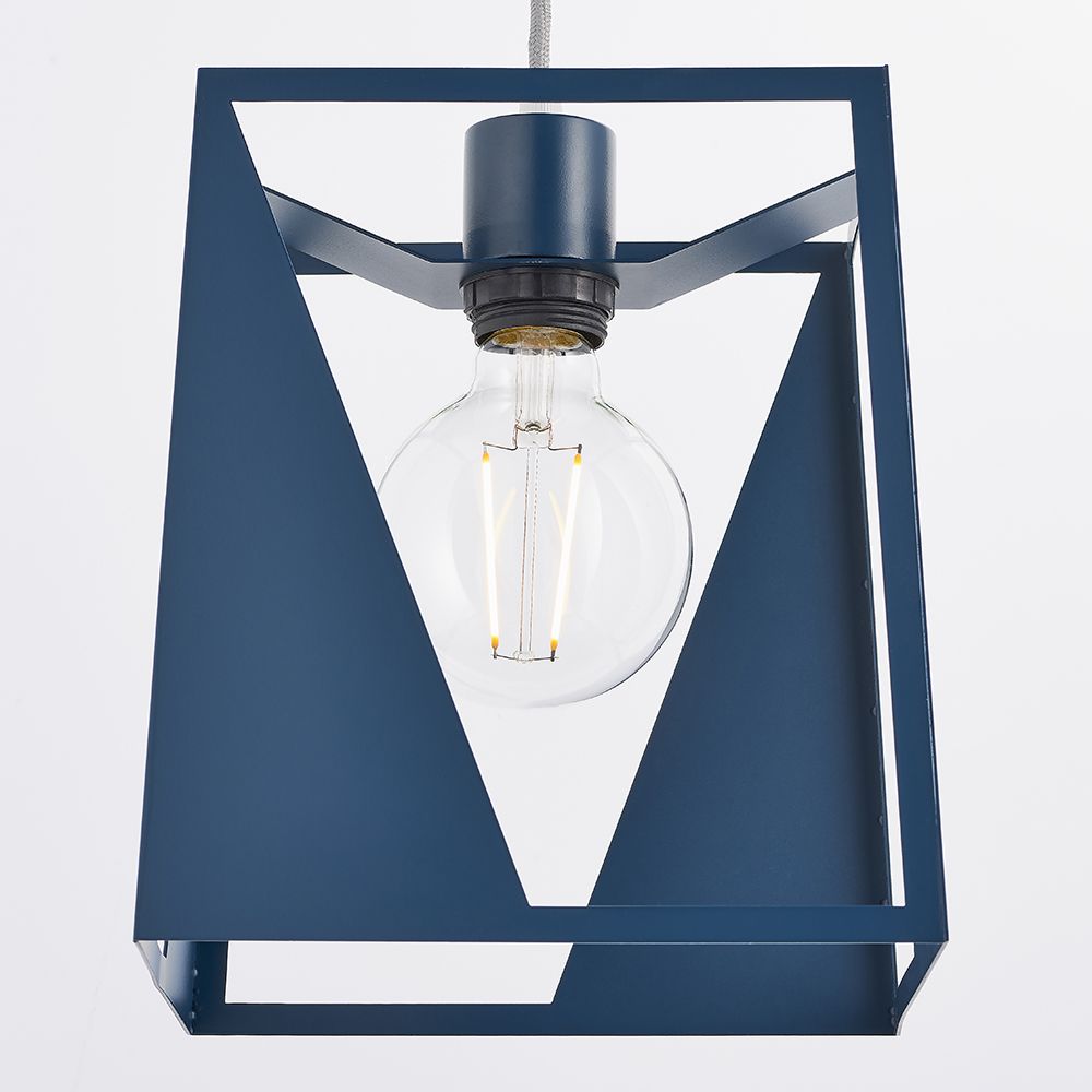Kolo 1 Light E27 Matt Ink Blue Adjustable Cut Out Boxy Design Pendant