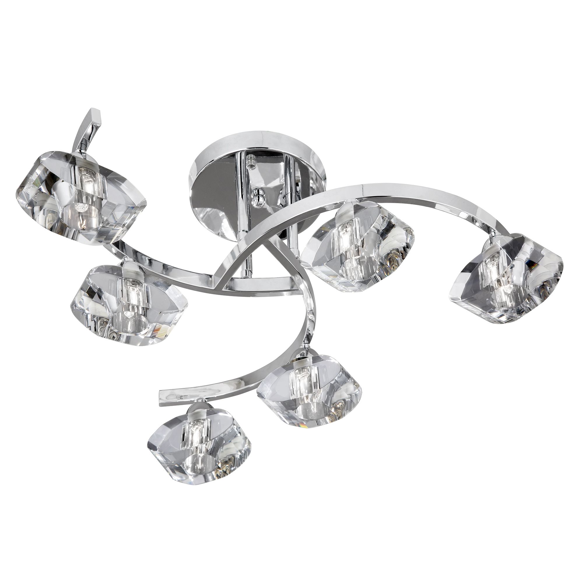 Sculptured Ice II - 6 Light Chrome Curve Semi Flush-Cl Glass