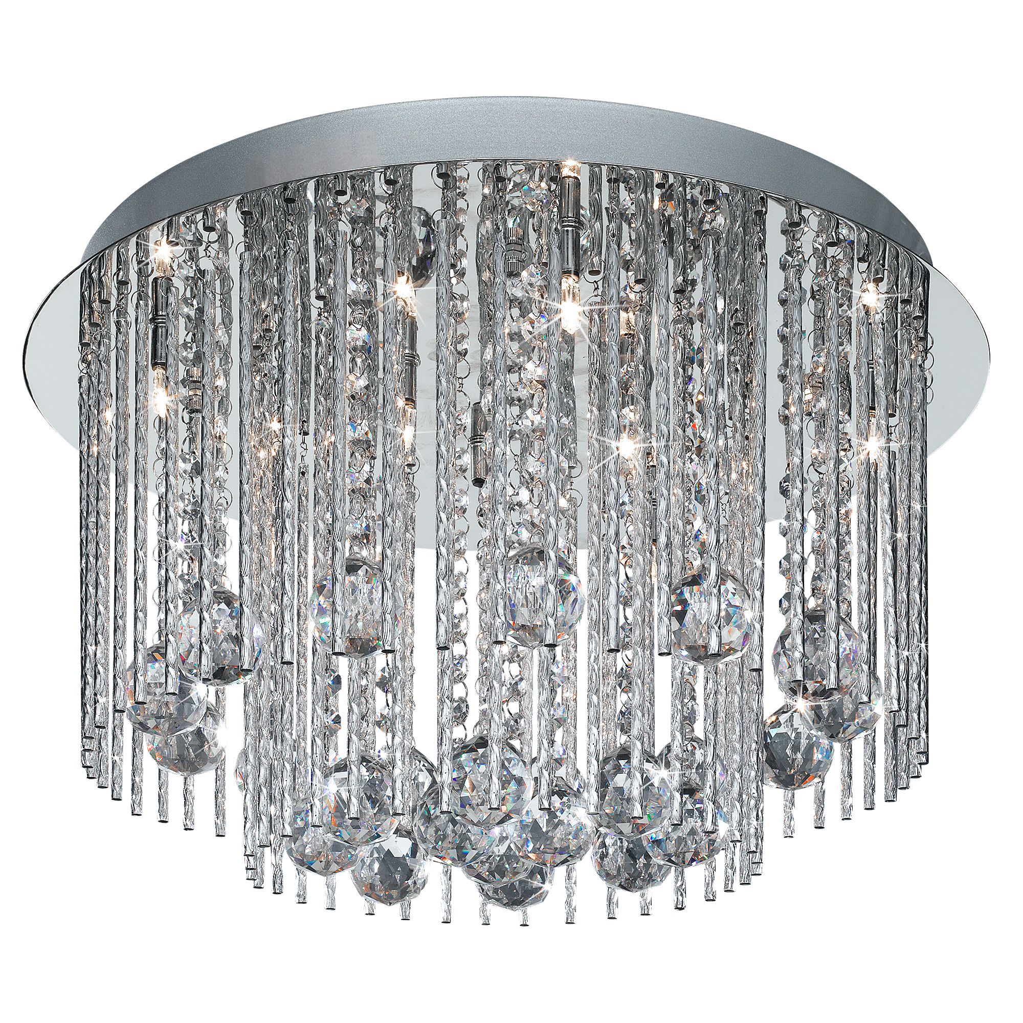 Beatrix - 8 Light Ceiling Flush, Chrome With Twist Tubes And Clear Crystal Ball Drops