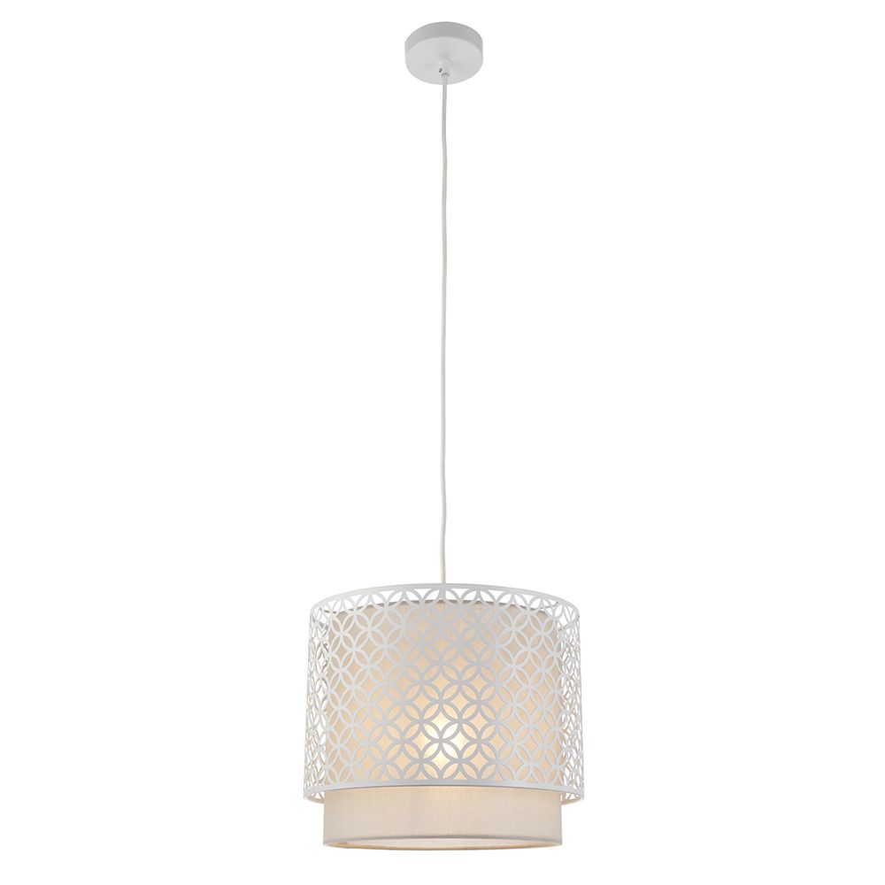 Gilli 1 Light E27 Chalk White Finish 2-Tier Pendant With Pale Grey Cotton Fabric Shade
