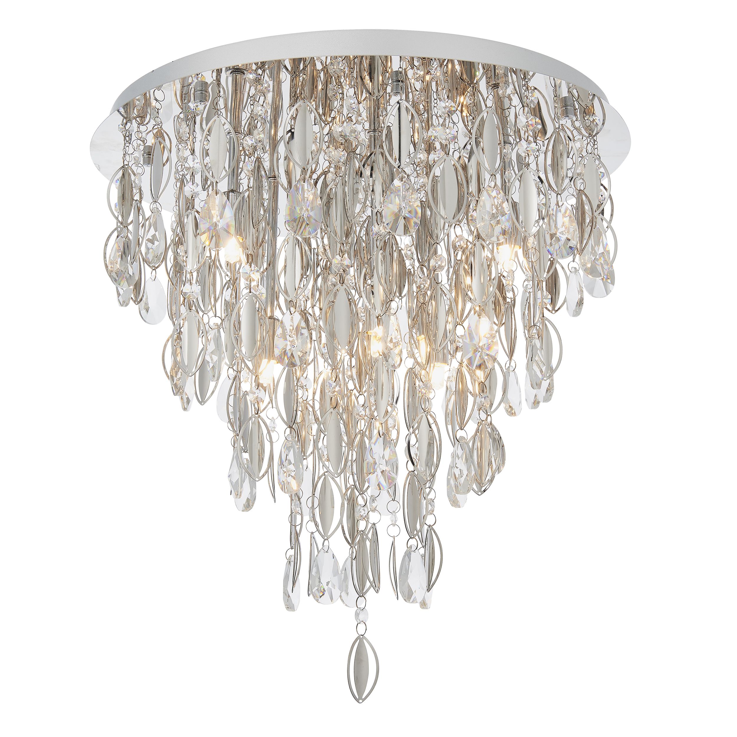 Melody 6 Light Chrome Flush Ceiling Light Tiered Premium Crystal Glass