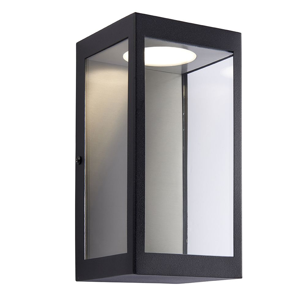 Dean 1 Light 11W 400lm Integrated LED Matt Black IP44 Wall Light With Clear Glass Panels 4000K