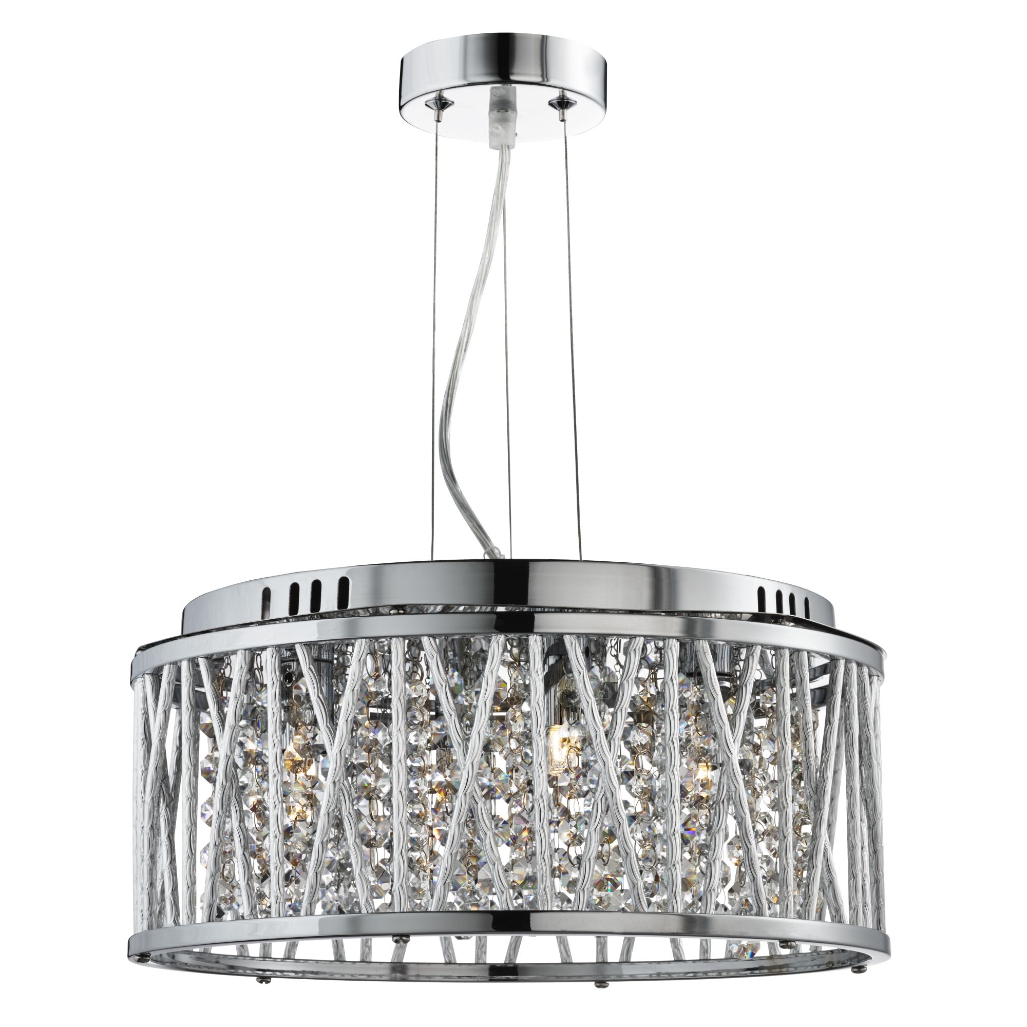 Elise 4 Light Ceiling Flush/Pendant, Chrome, Clear Crystal Button Drops, Aluminium Tubes Trim