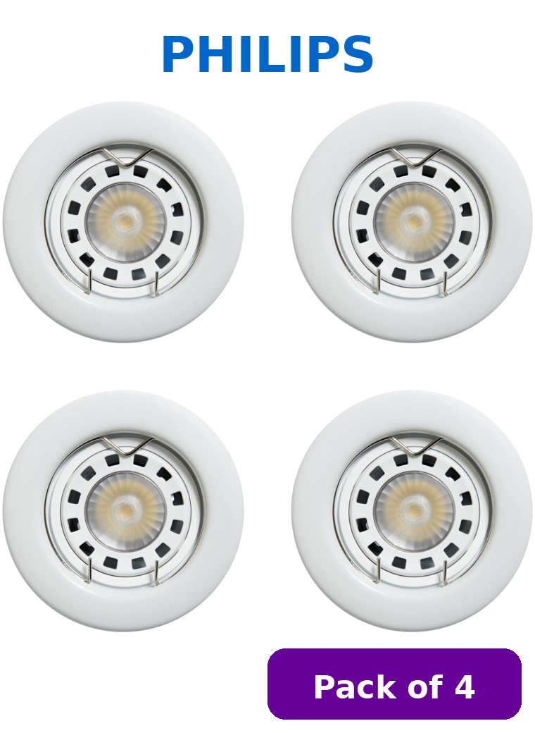 Drury Pack Of 4 x GU10 5W LED Fixed Fire Rated Downlight, White, Cut Out: 65mm (Lamp Included)