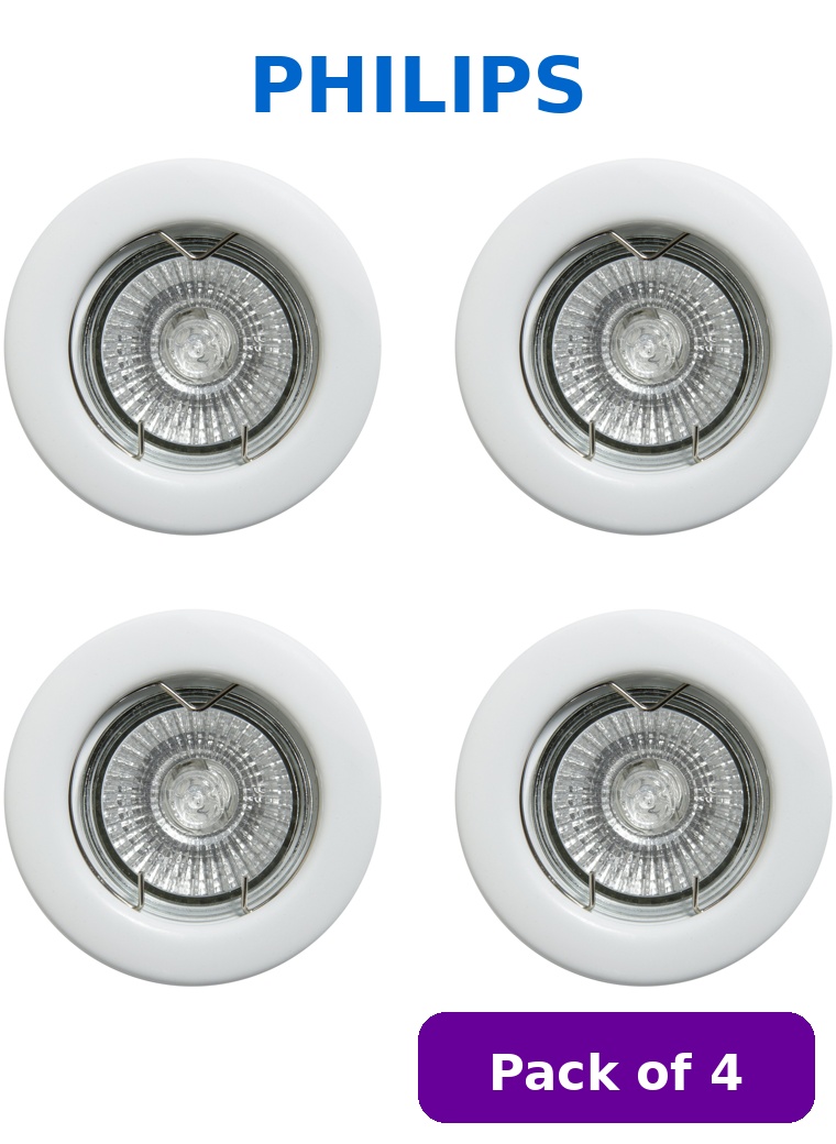 Drury Pack Of 4 x GU10 50W Fixed Fire Rated Downlight, White, Cut Out: 65mm (Lamp Included)