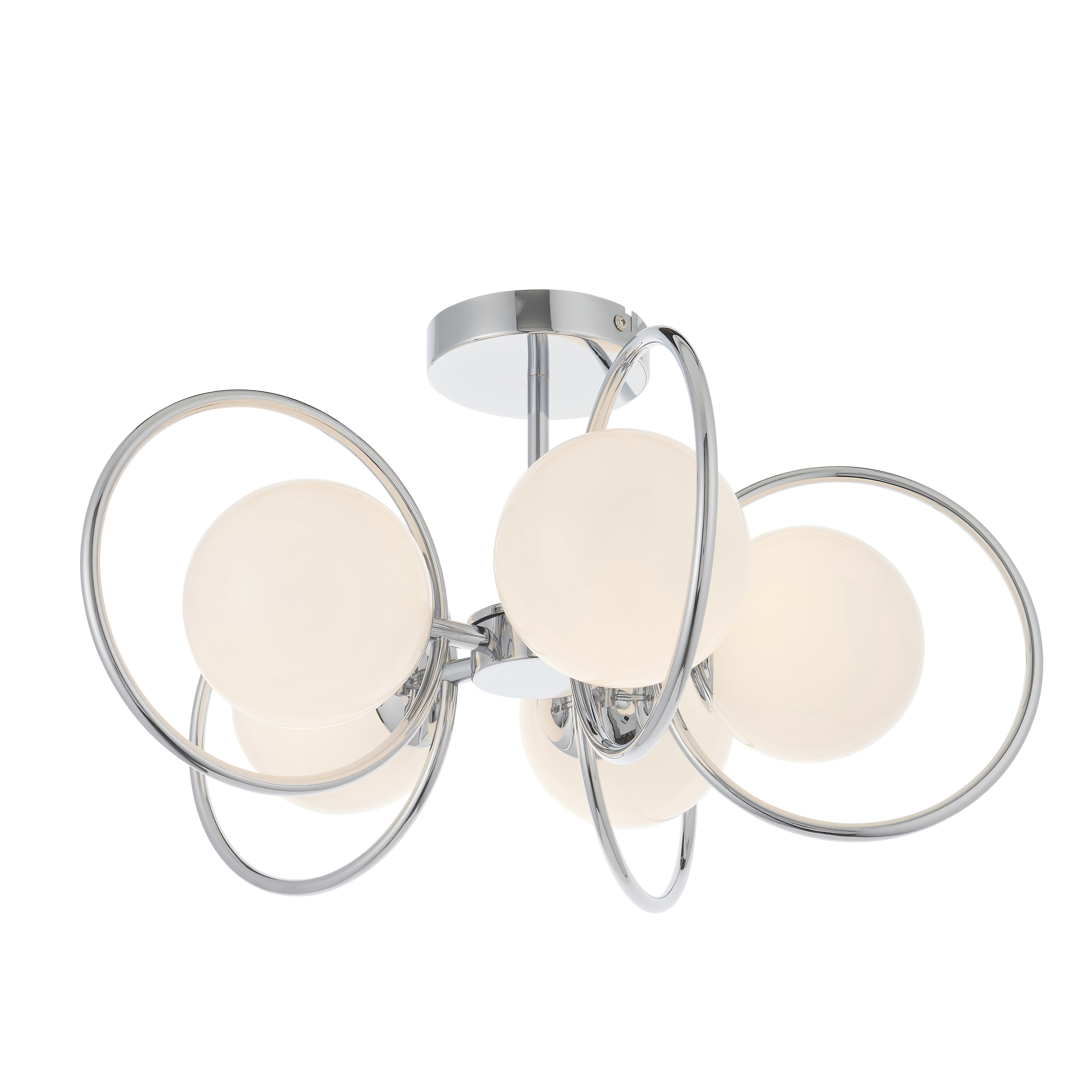 Orb 5 Light G9 Chrome Plated Semi-Flush Ceiling Light With Opal Spherical Glass Shade