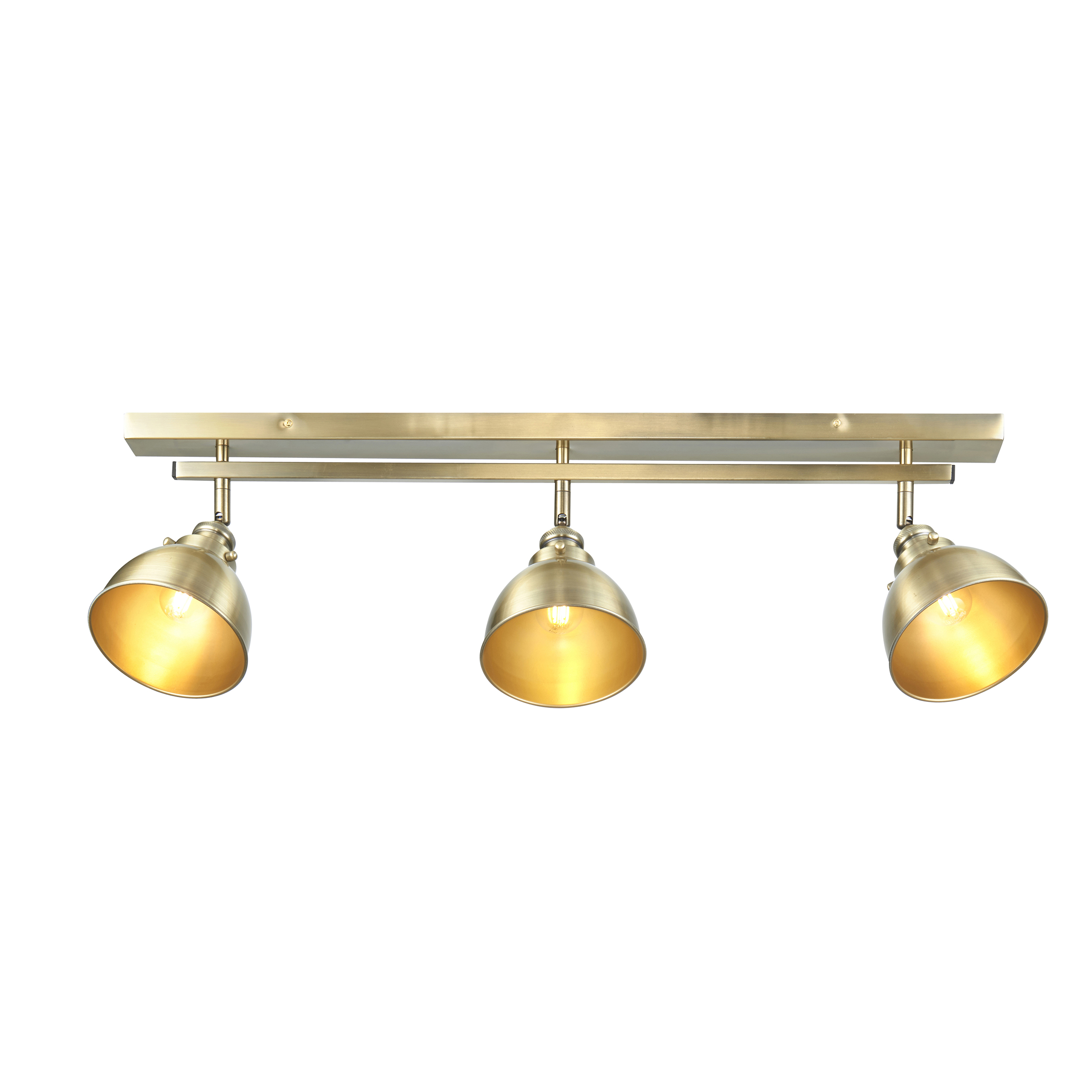Wyatt 3 Light E14 Antique Brass Adjustable Head Bar Spotlight With Antique Brass Painted Inner Shades