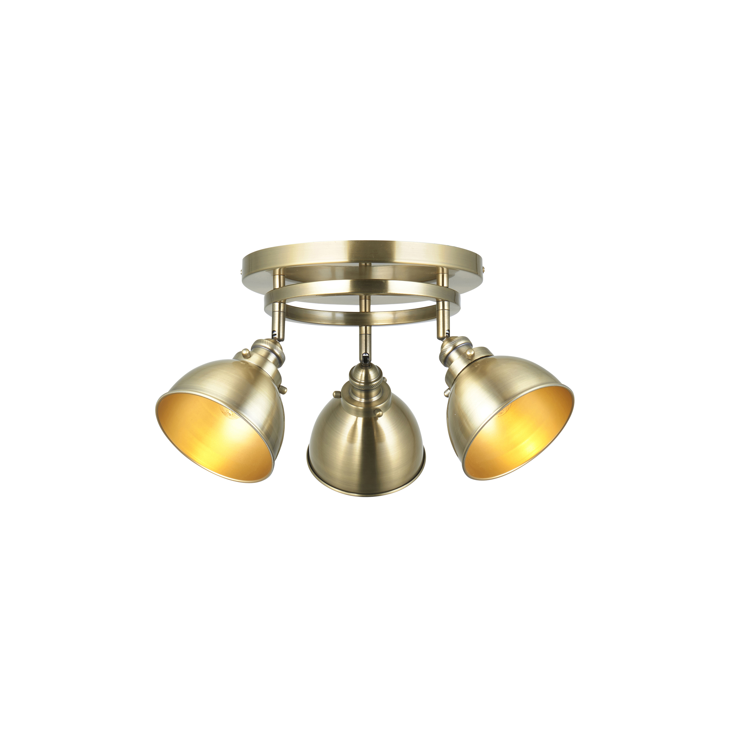 Wyatt 3 Light E14 Antique Brass Adjustable Head Plate Spotlight With Antique Brass Painted Inner Shades