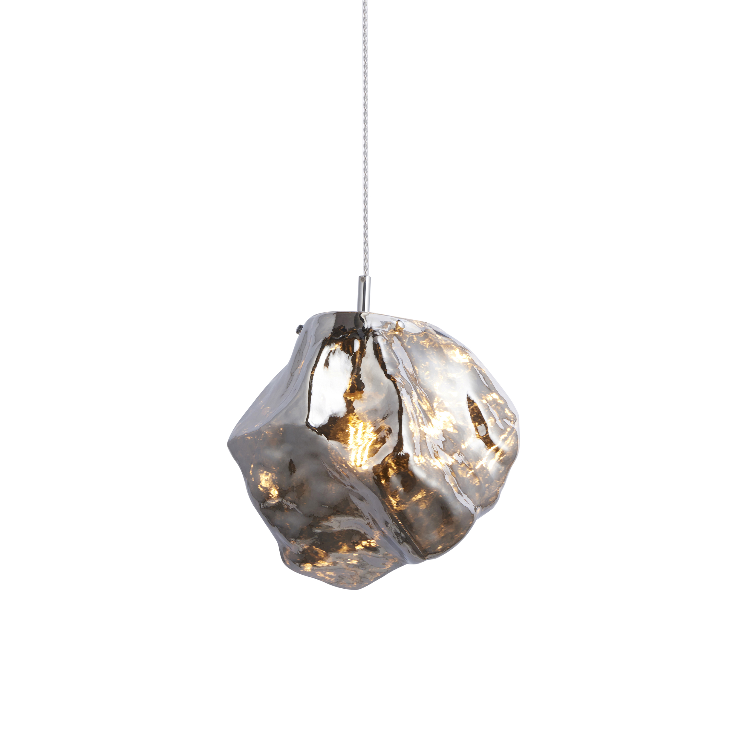 Rock 1 Light E27 Chrome Adjustable Pendant With Metallic Chrome Glass Shade