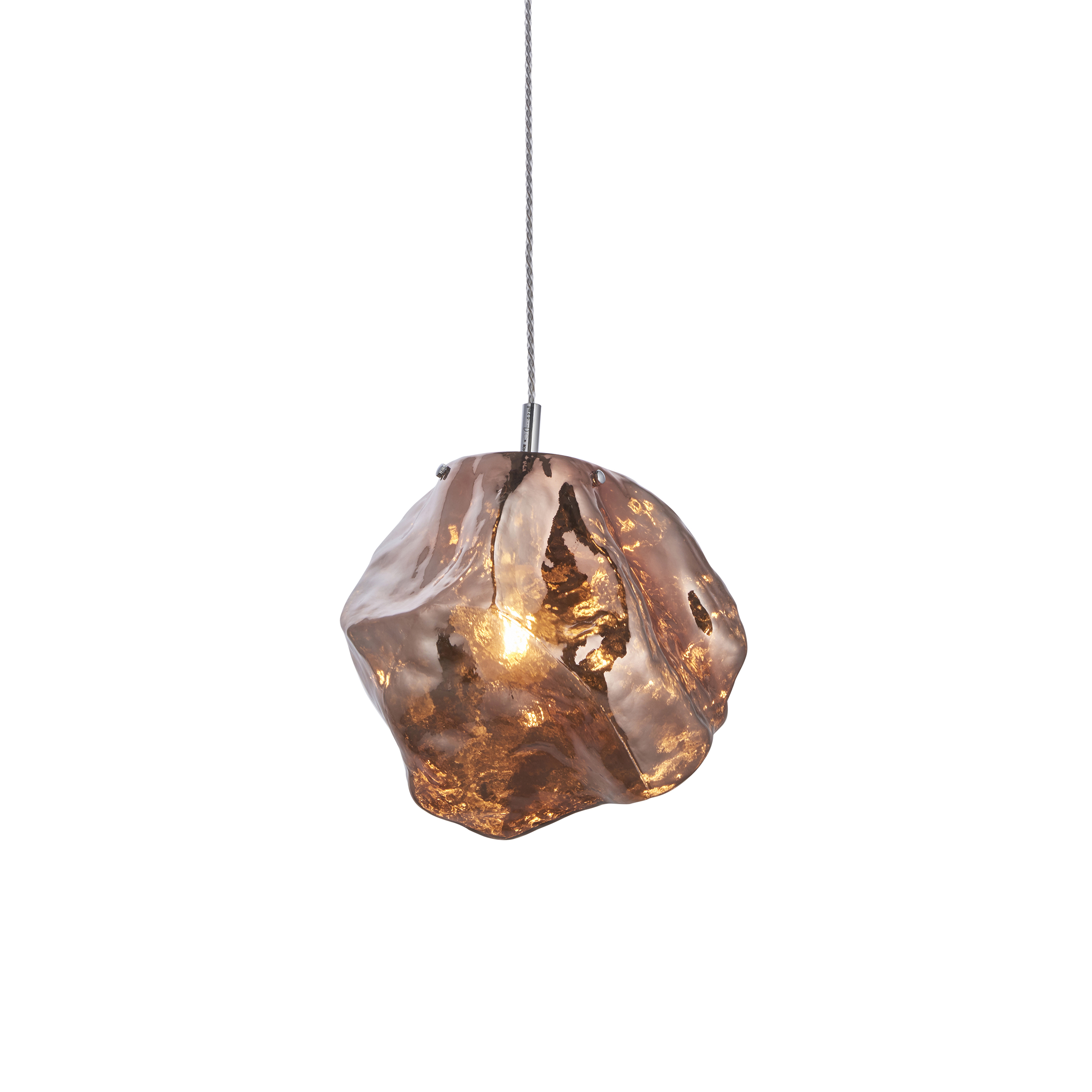 Rock 1 Light E27 Chrome Adjustable Pendant With Metallic Copper Glass Shade