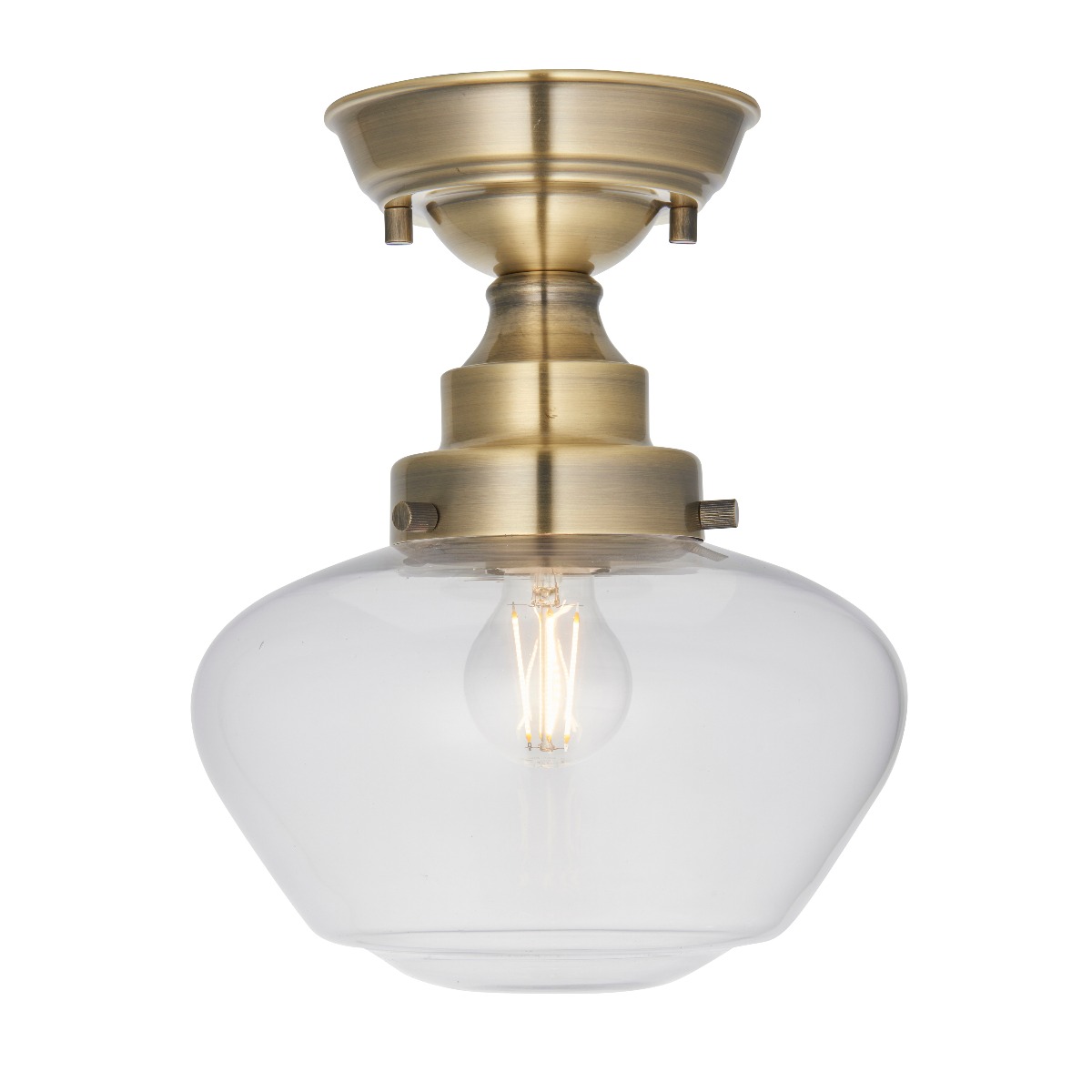 Marmi 1 Light E27 Semi Flush Antique Brass With Clear Glass
