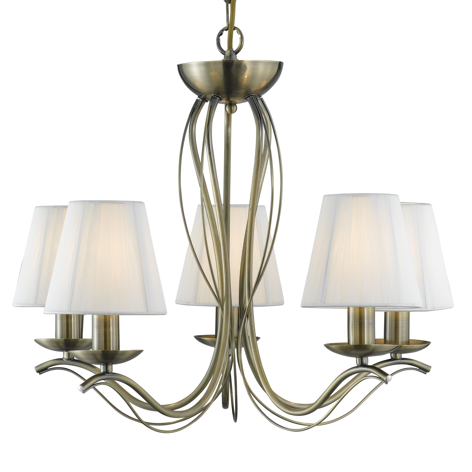 Andretti - 5 Light Ceiling, Antique Brass, Cream String Shades