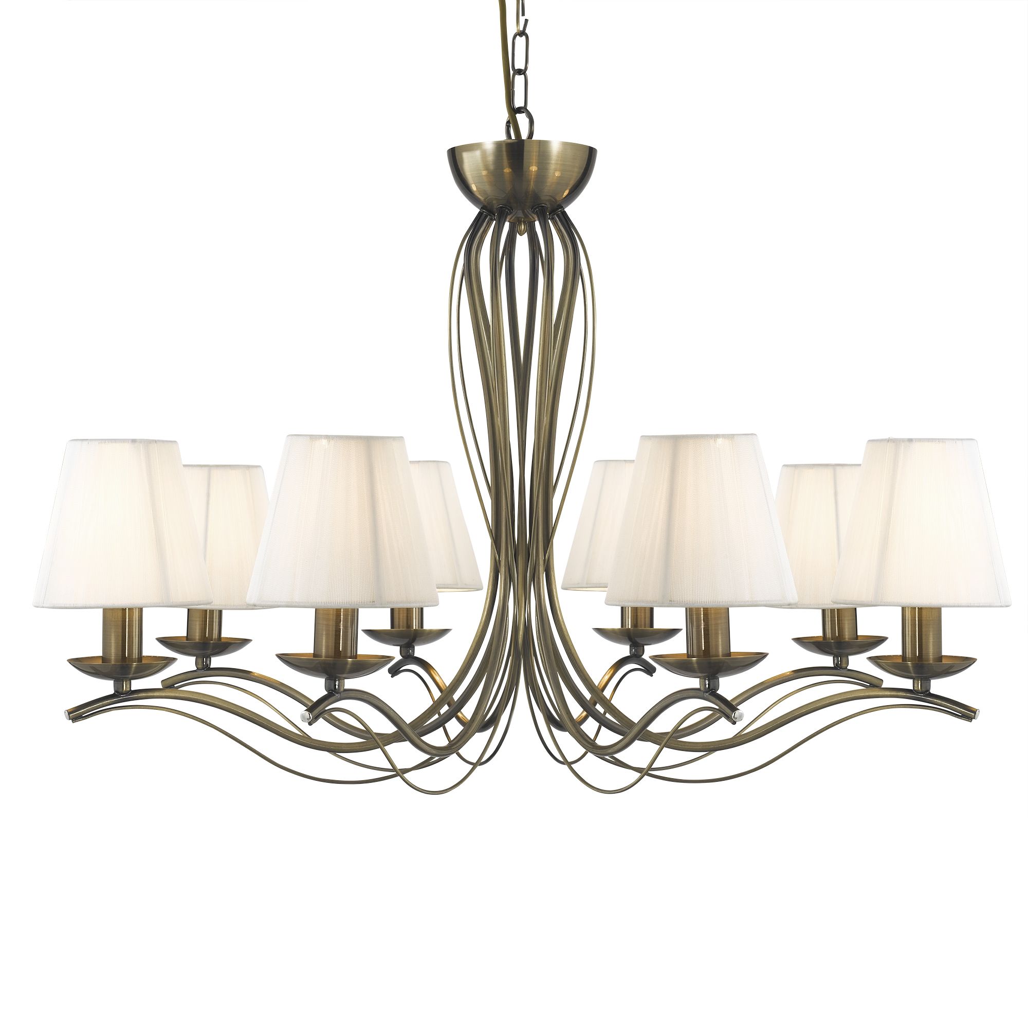 Andretti - 8 Light Ceiling, Antique Brass, Cream String Shades