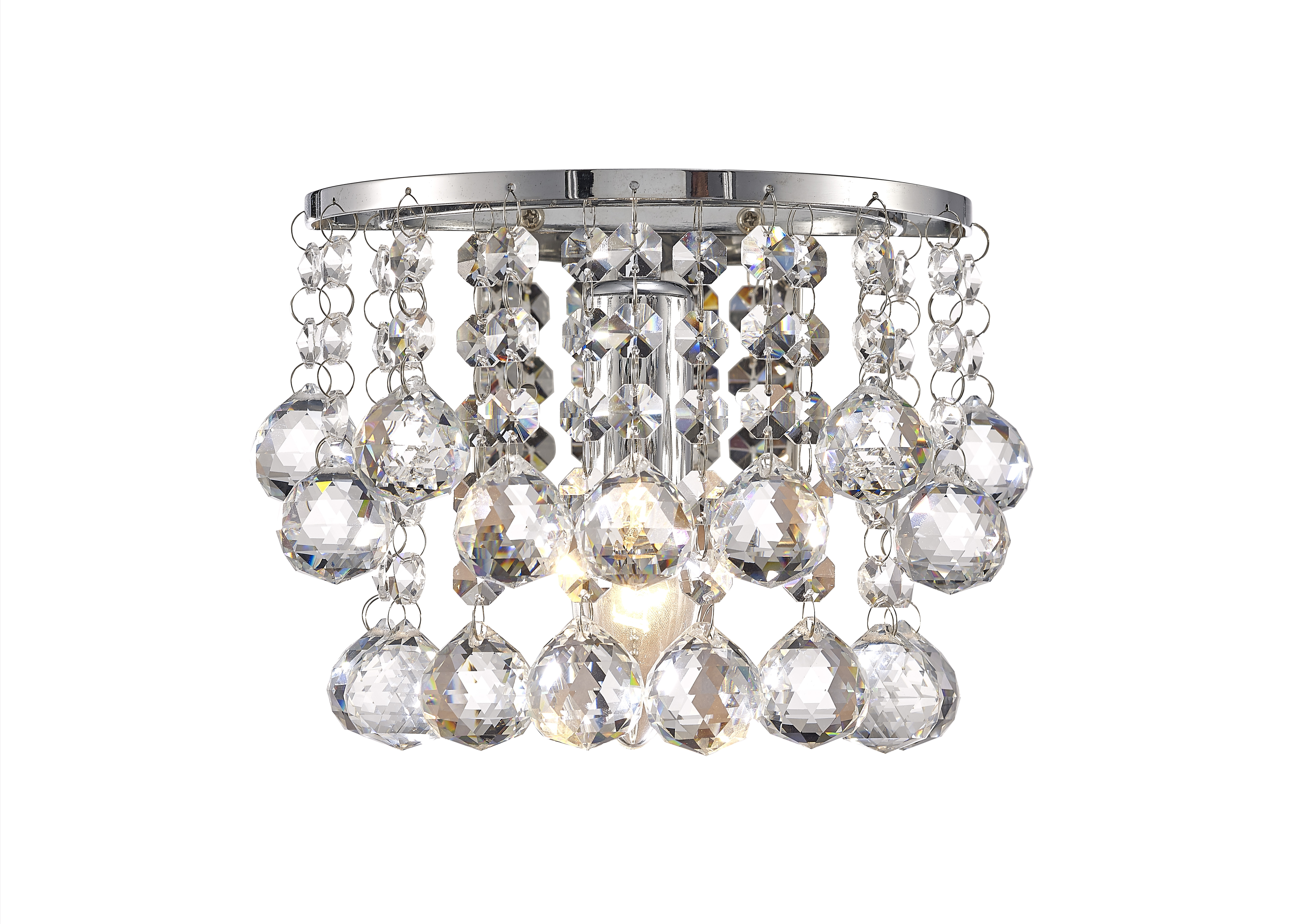 Acton Wall Lamp 1 Light E14 Switched Polished Chrome/Sphere Crystal