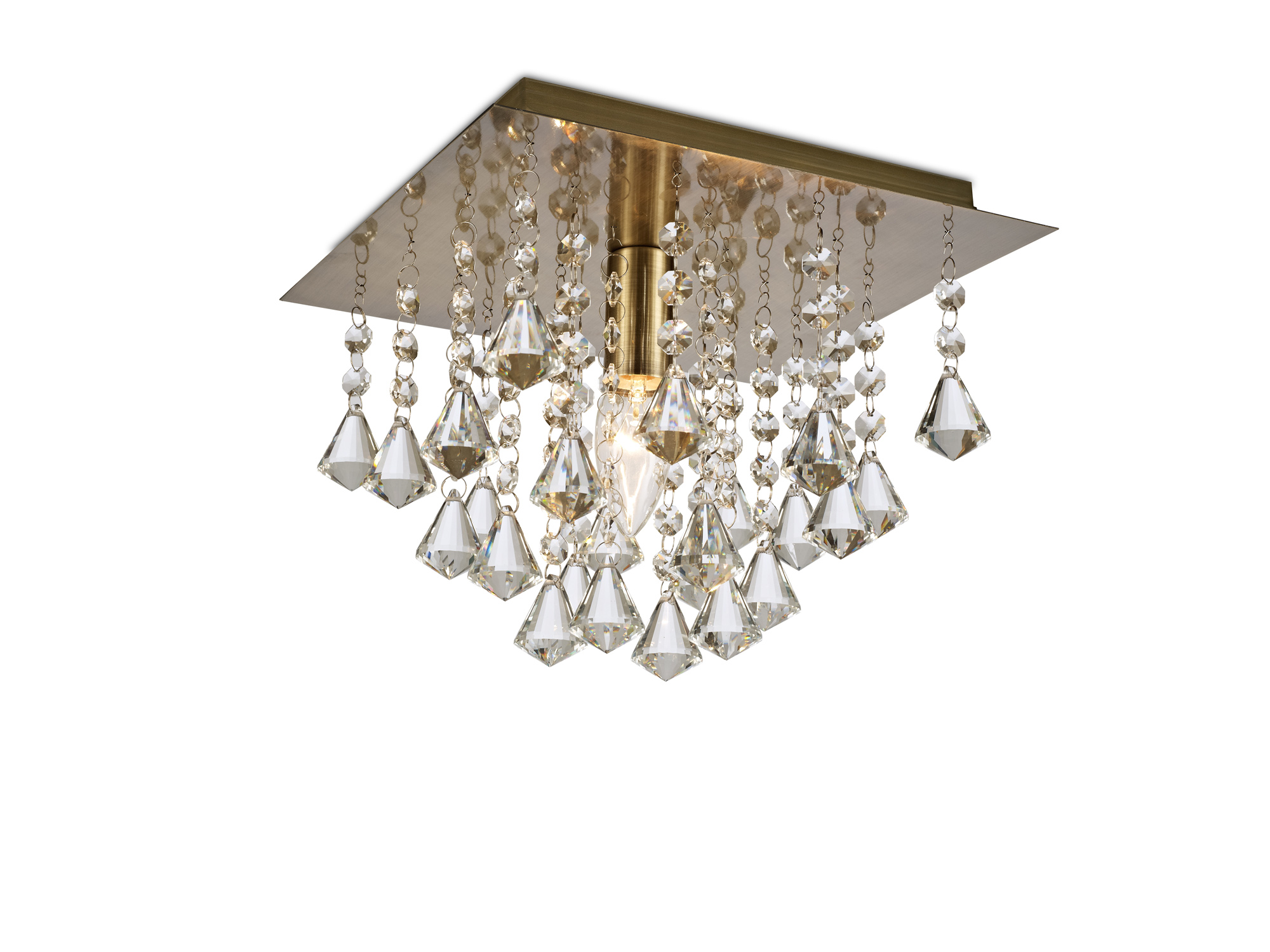 Acton Flush Ceiling 1 Light E14, 250mm Square, Antique Brass/Prism Crystal
