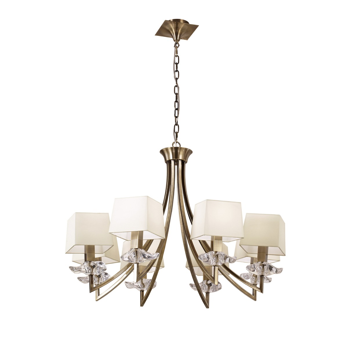 Akira Pendant 8 Light E14, Antique Brass With Cream Shades