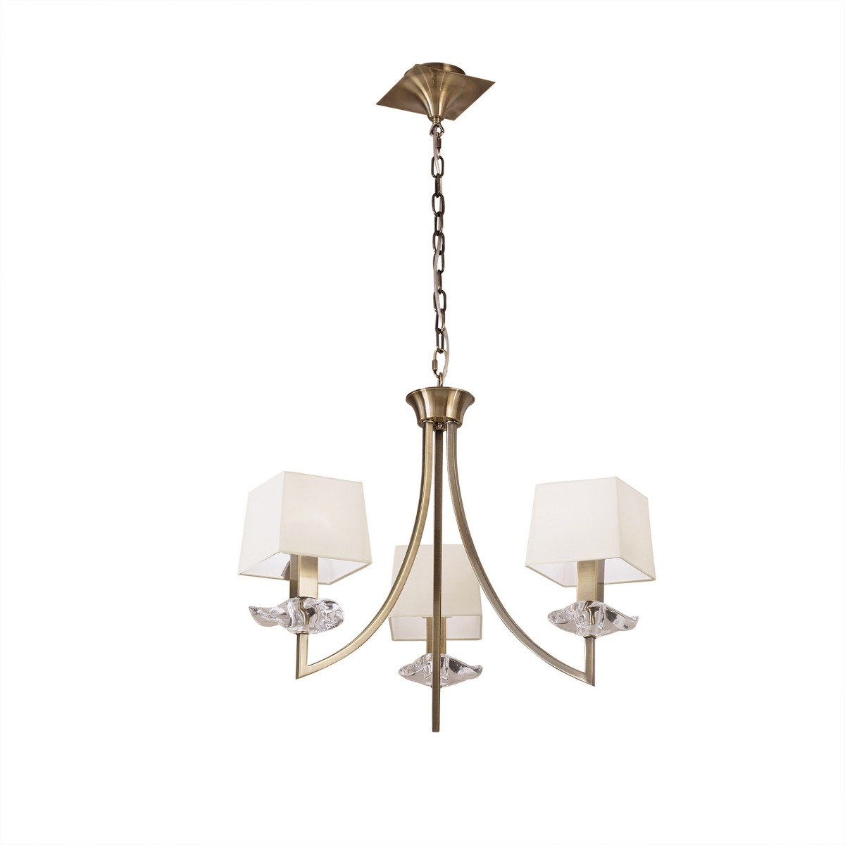 Akira 54cm Pendant 3 Light E14, Antique Brass With Cream Shades