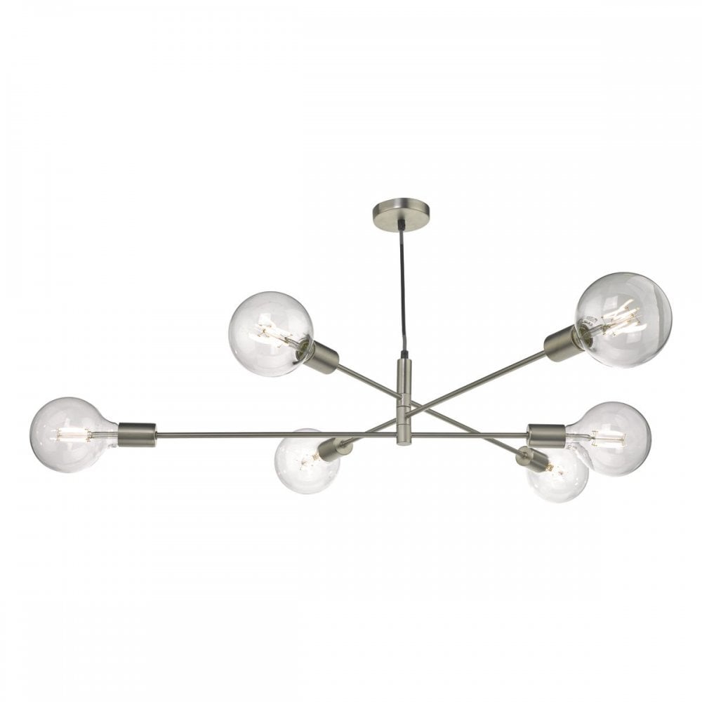 Cerámica 6 Light E27 Satin Chrome Adjustable Pendant Ceiling Light