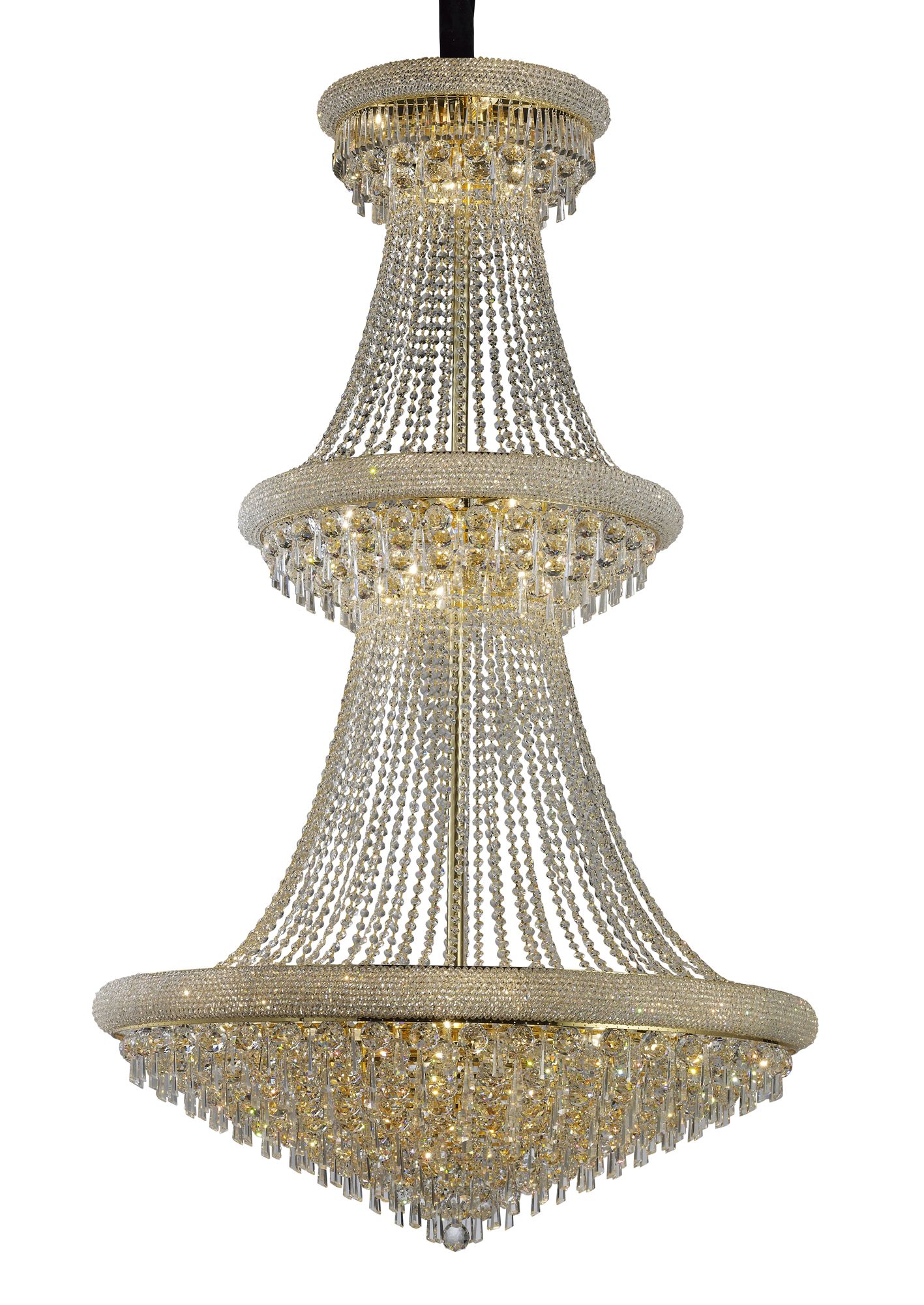 Alexandra 108cm Pendant 3 Tier 37 Light E14 Gold/Crystal (Pallet Shipment Only), (ITEM REQUIRES CONSTRUCTION/CONNECTION) Item Weight: 83.6kg