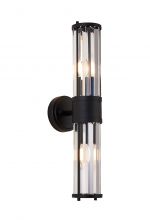Calais 2 Light Crystal Wall Up & Down, E14, IP44, Satin Black/Clear Crystal