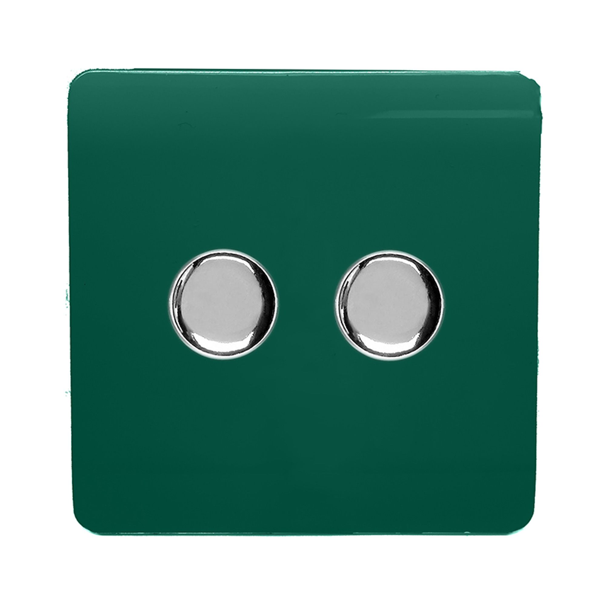 Dark Green Screwless 2 Gang 2 Way 100W LED Dimmer Switch, (35mm Back Box Req.), 10yrs Warranty