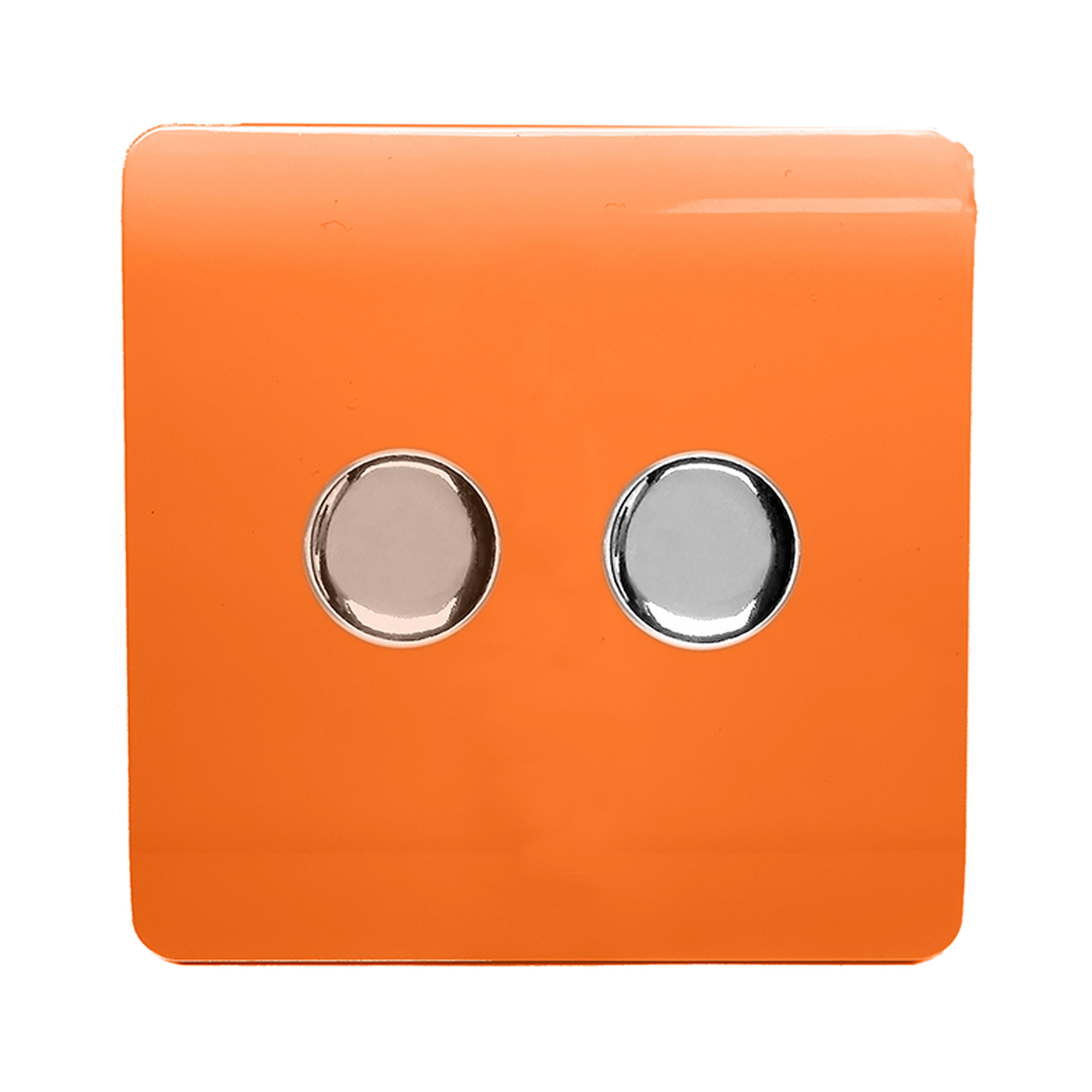 Trendi, Artistic Modern 2 Gang 2 Way LED Dimmer Switch 5-100W LED / 150W Tungsten Per Dimmer, Orange Finish, (35mm Back Box Required), 10yrs Warranty
