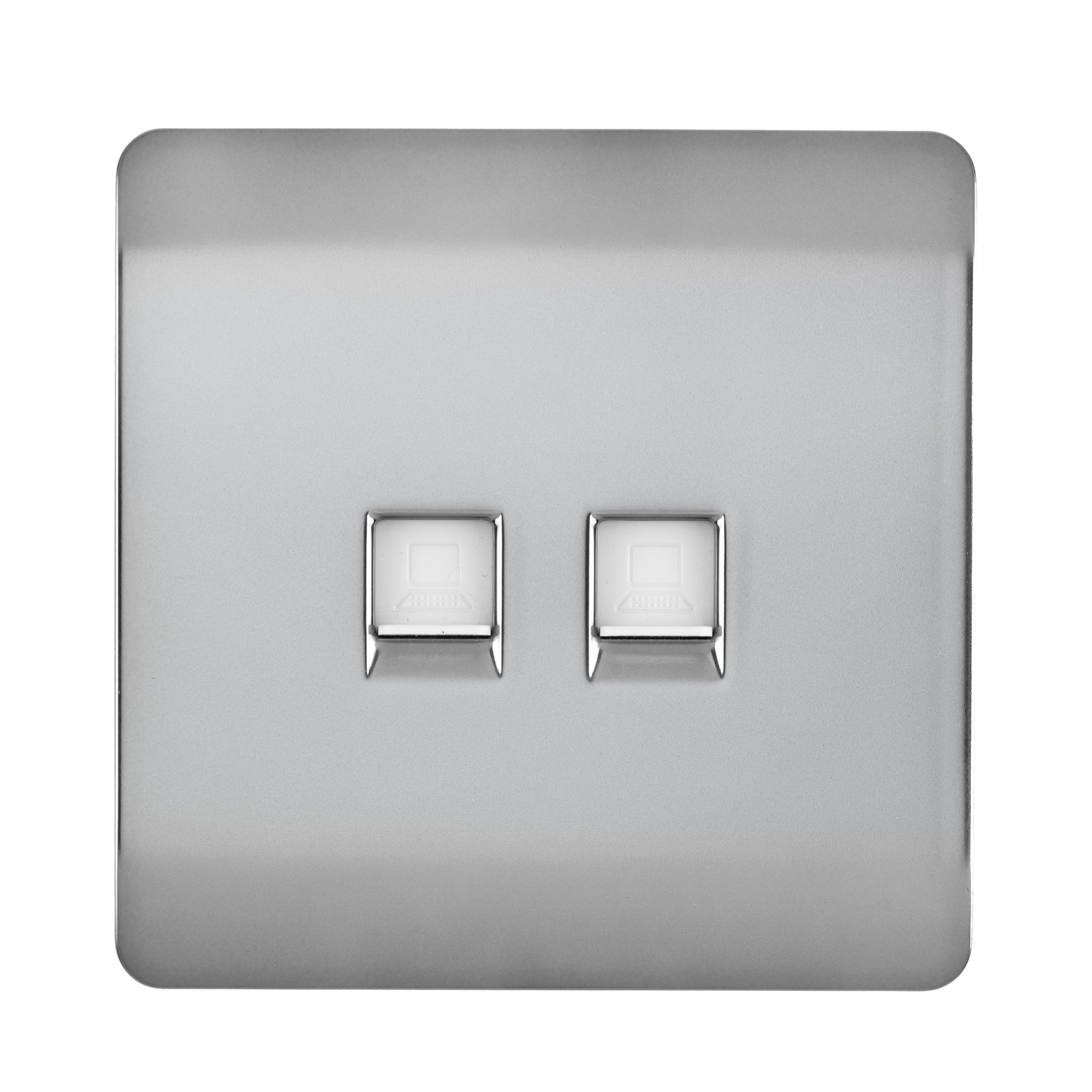 Trendi, Artistic Modern Twin RJ11 Telephone Brushed Steel Finish, BRITISH MADE, (35mm Back Box Required), 10yrs Warranty