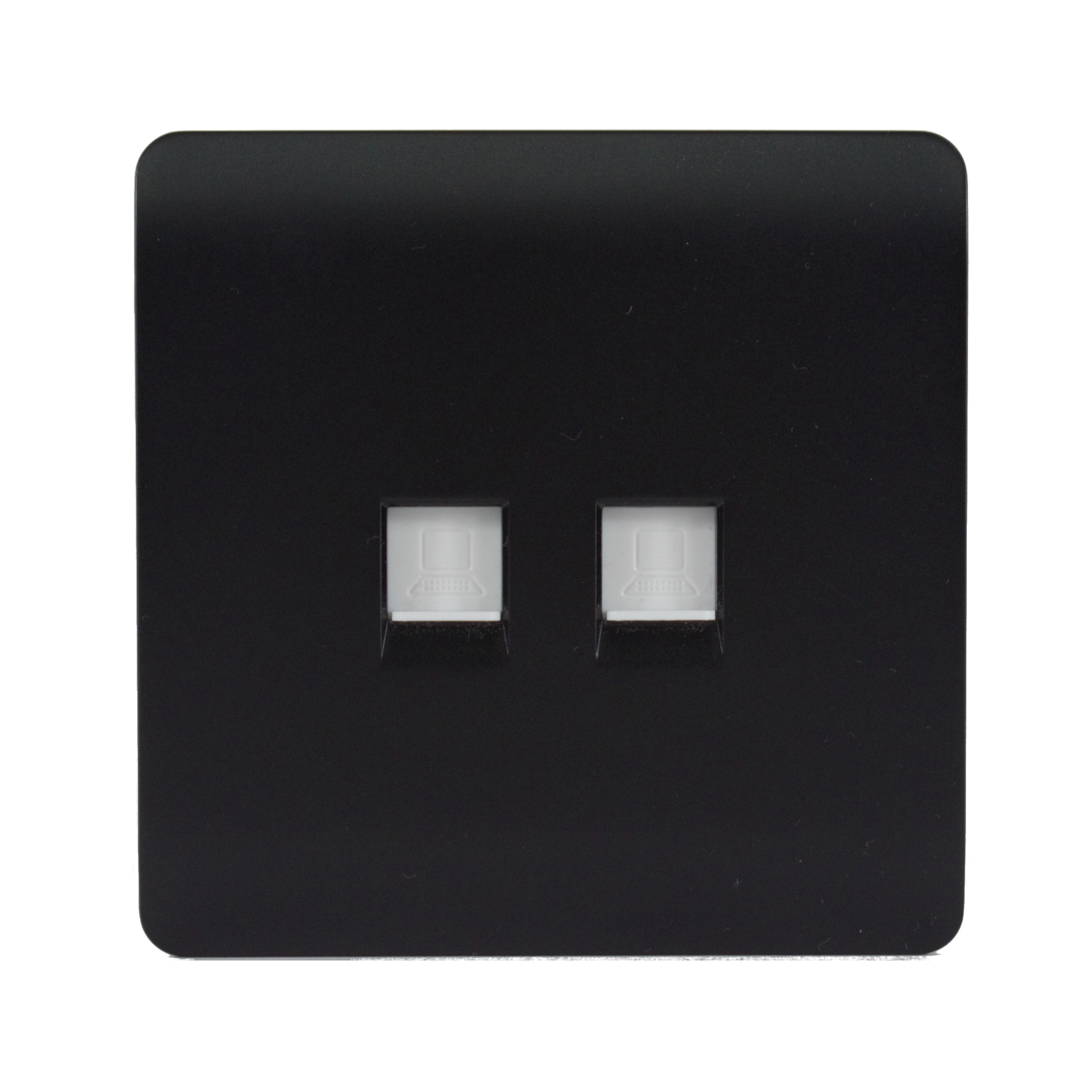 Matt Black Screwless 2 Gang Telephone Outlet, (35mm Back Box Req.), 10yrs Warranty