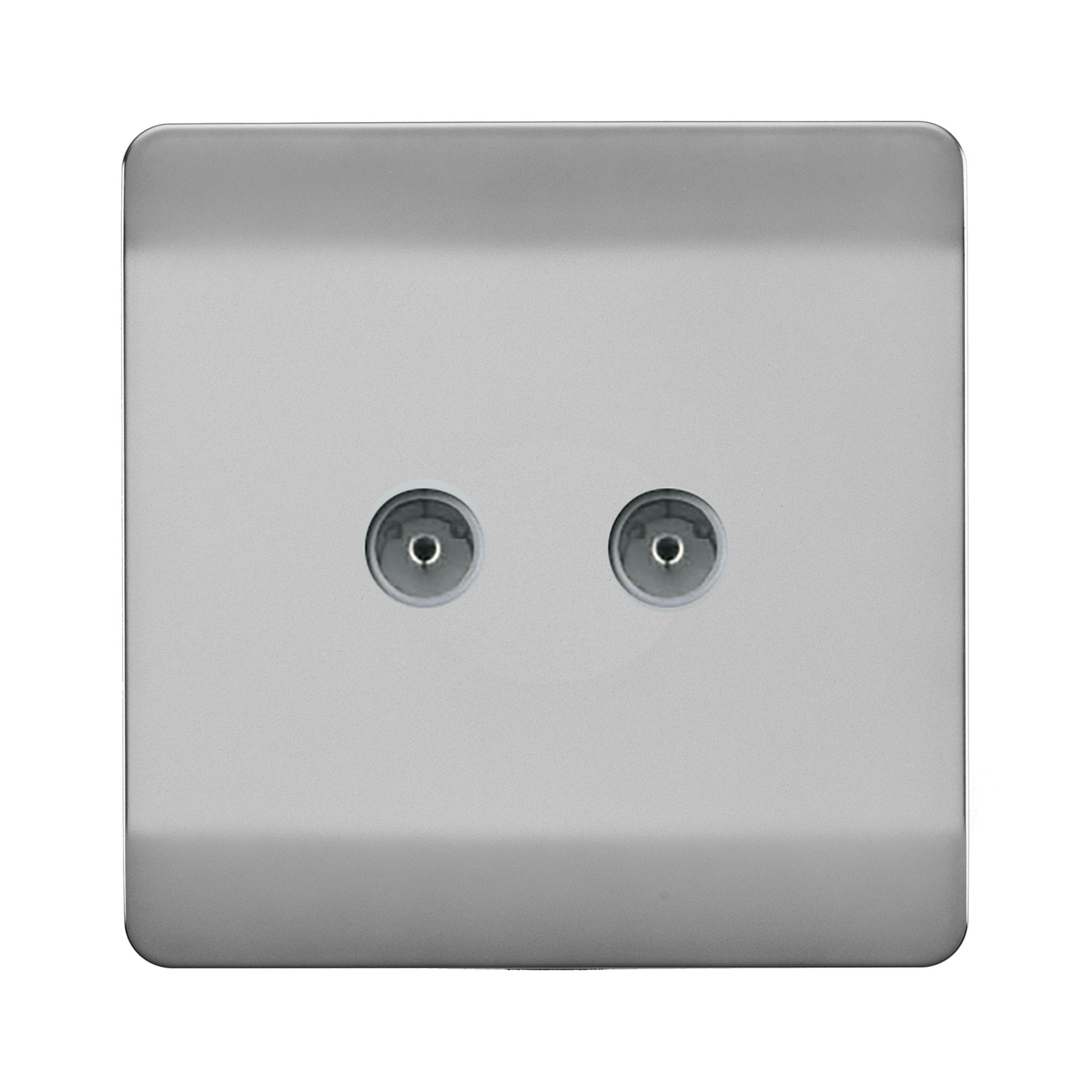 Trendi, Artistic Modern Twin TV Co-Axial Outlet Brushed Steel Finish, BRITISH MADE, (25mm Back Box Required), 10yrs Warranty