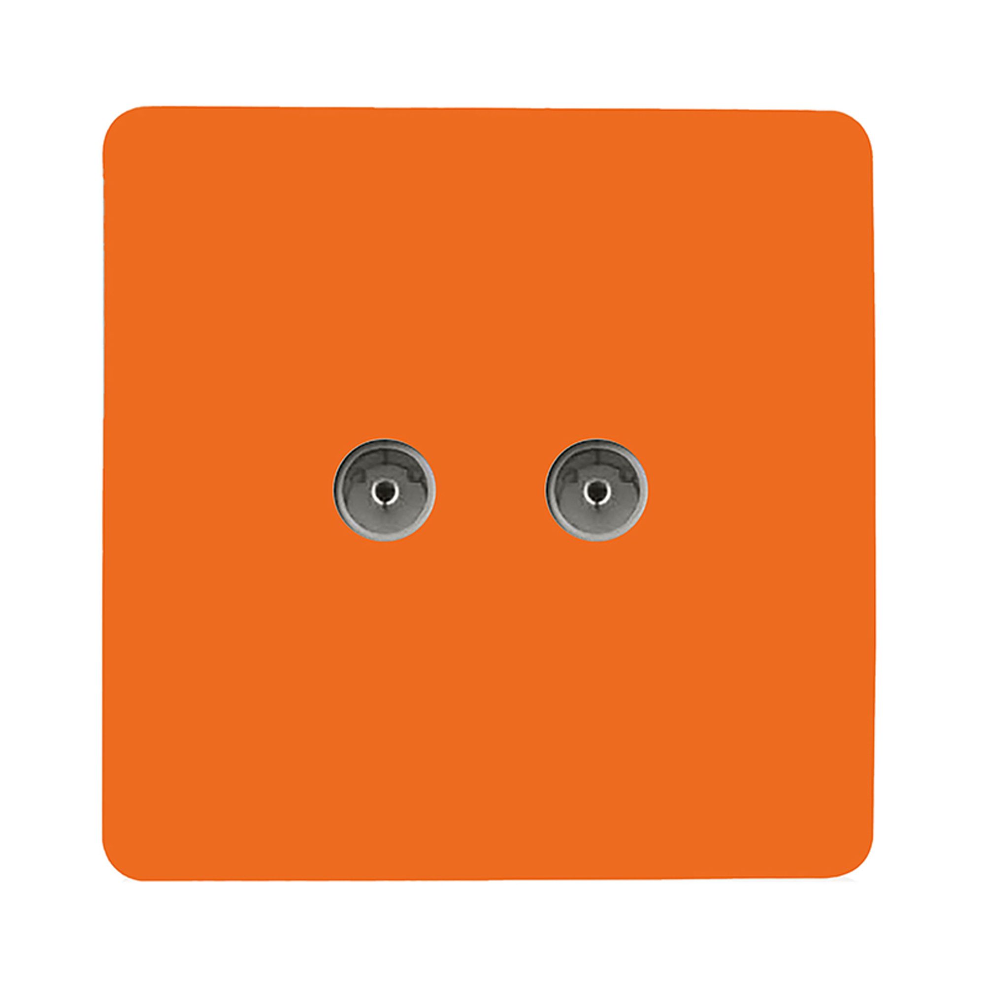 Trendi, Artistic Modern Twin TV Co-Axial Outlet Orange Finish, BRITISH MADE, (25mm Back Box Required), 10yrs Warranty