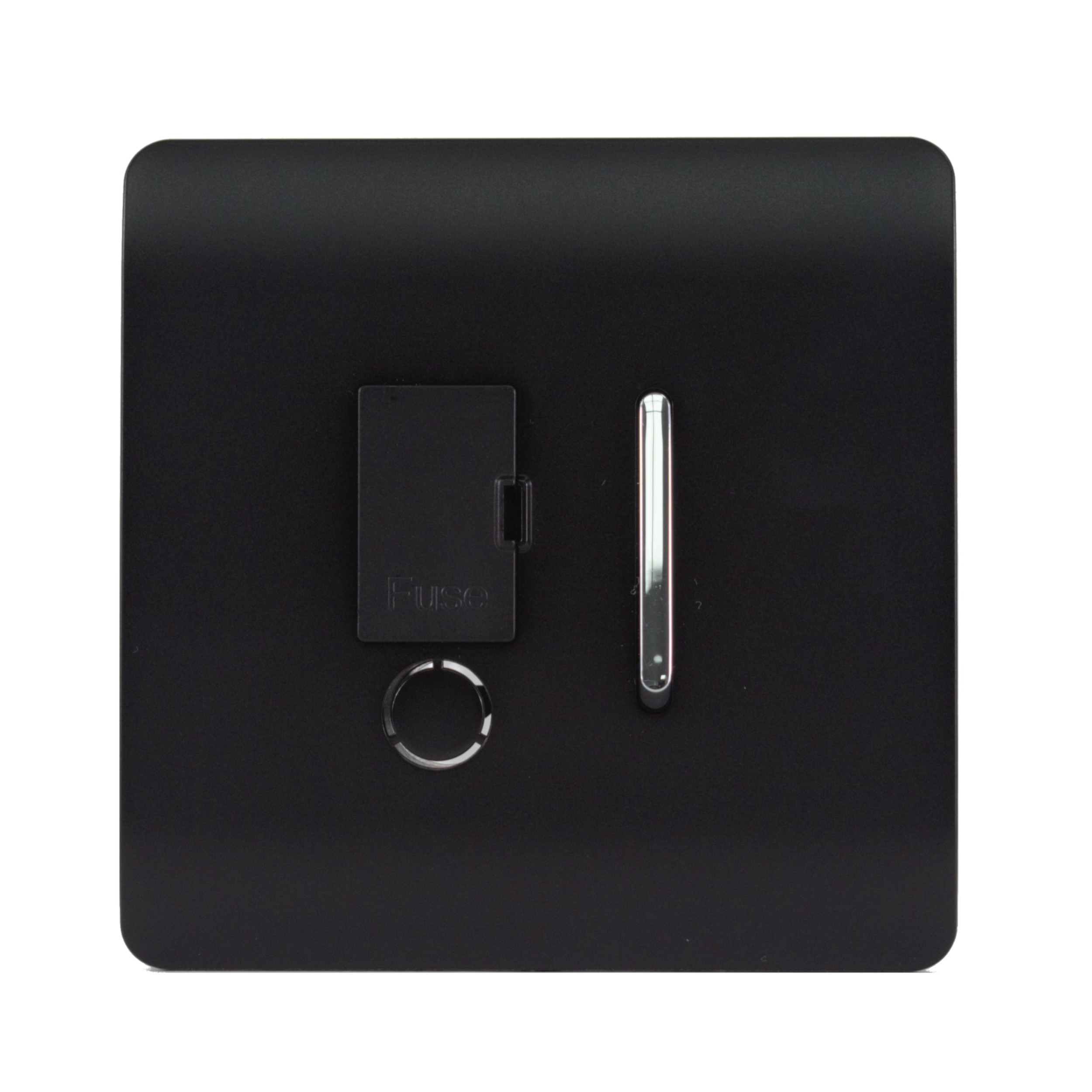 Matt Black Screwless Switch Fused Spur 13A With Flex Outlet, (35mm Back Box Req.), 10yrs Warranty