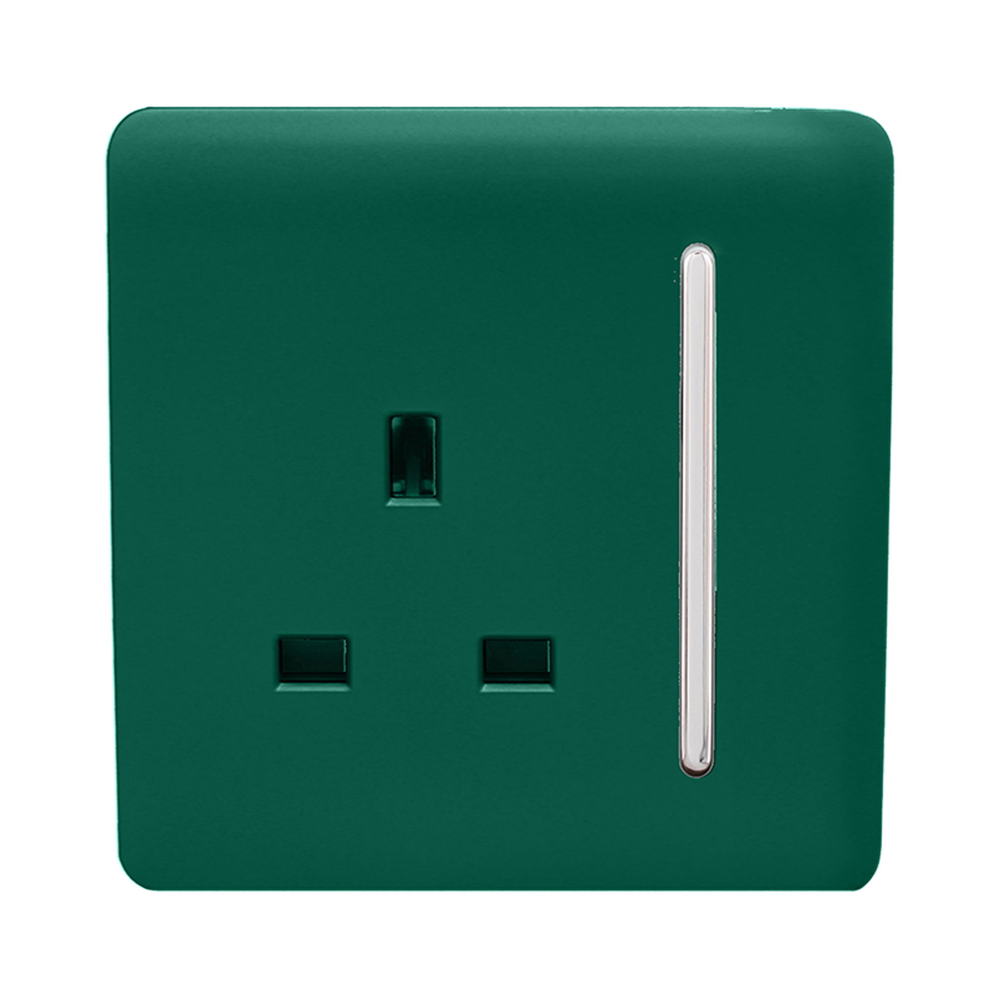 Trendi, Artistic Modern 1 Gang 13Amp Switched Socket Dark Green Finish, BRITISH MADE, (25mm Back Box Required), 10yrs Warranty