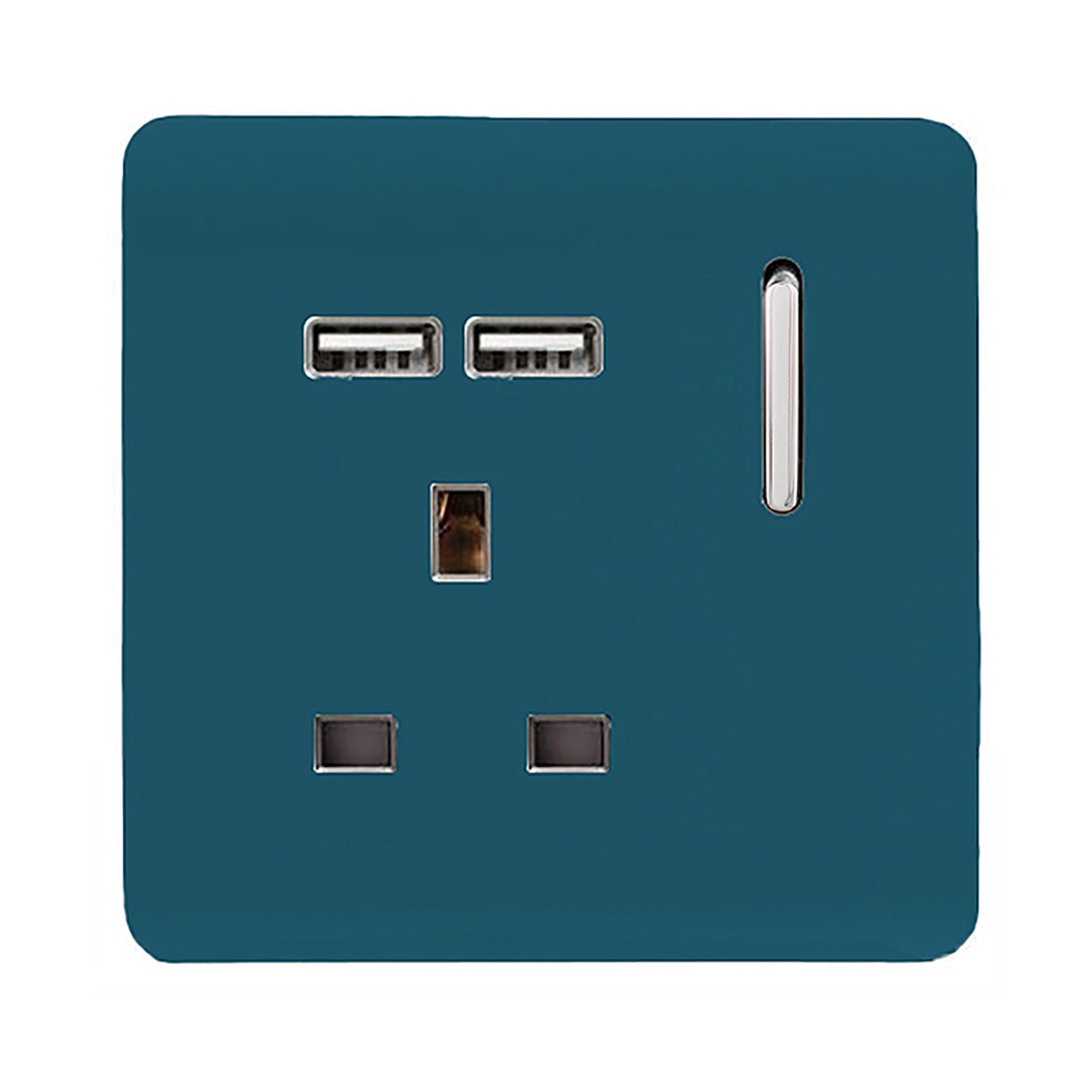 Trendi, Artistic Modern 1 Gang 13Amp Switched Socket WIth 2 x USB Ports Ocean Blue Finish, BRITISH MADE, (35mm Back Box Required), 10yrs Warranty