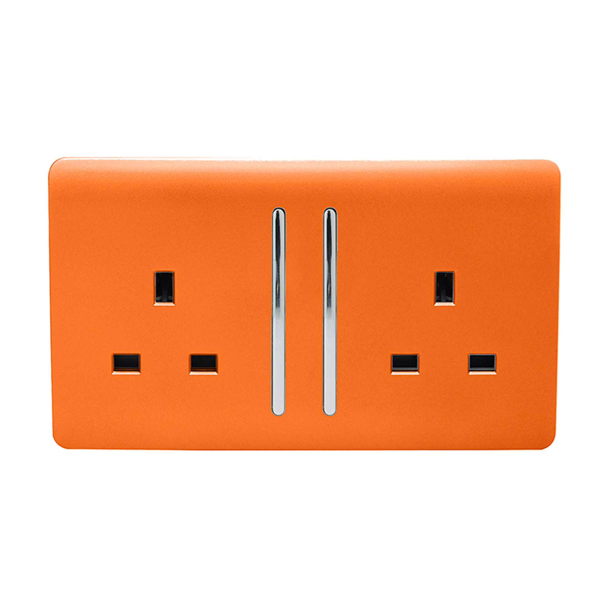 Trendi, Artistic Modern 2 Gang 13Amp Long Switched Double Socket Orange Finish, BRITISH MADE, (25mm Back Box Required), 10yrs Warranty