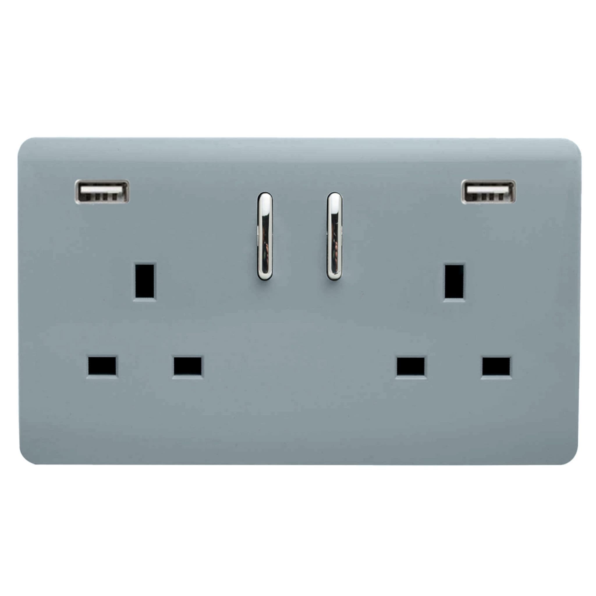 Trendi, Artistic Modern 2 Gang USB 2x3.1mAH Plug Socket Cool Grey Finish, BRITISH MADE, (35mm Back Box Required), 10yrs Warranty