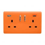 Orange Screwless 2 Gang Switched Double Socket 13A With 1 x USB-A & 1 x USB-C 45W (Shared), (35mm Back Box Req.), 10yrs Warranty