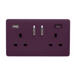 Plum Screwless 2 Gang Switched Double Socket 13A With 1 x USB-A & 1 x USB-C 45W (Shared), (35mm Back Box Req.), 10yrs Warranty