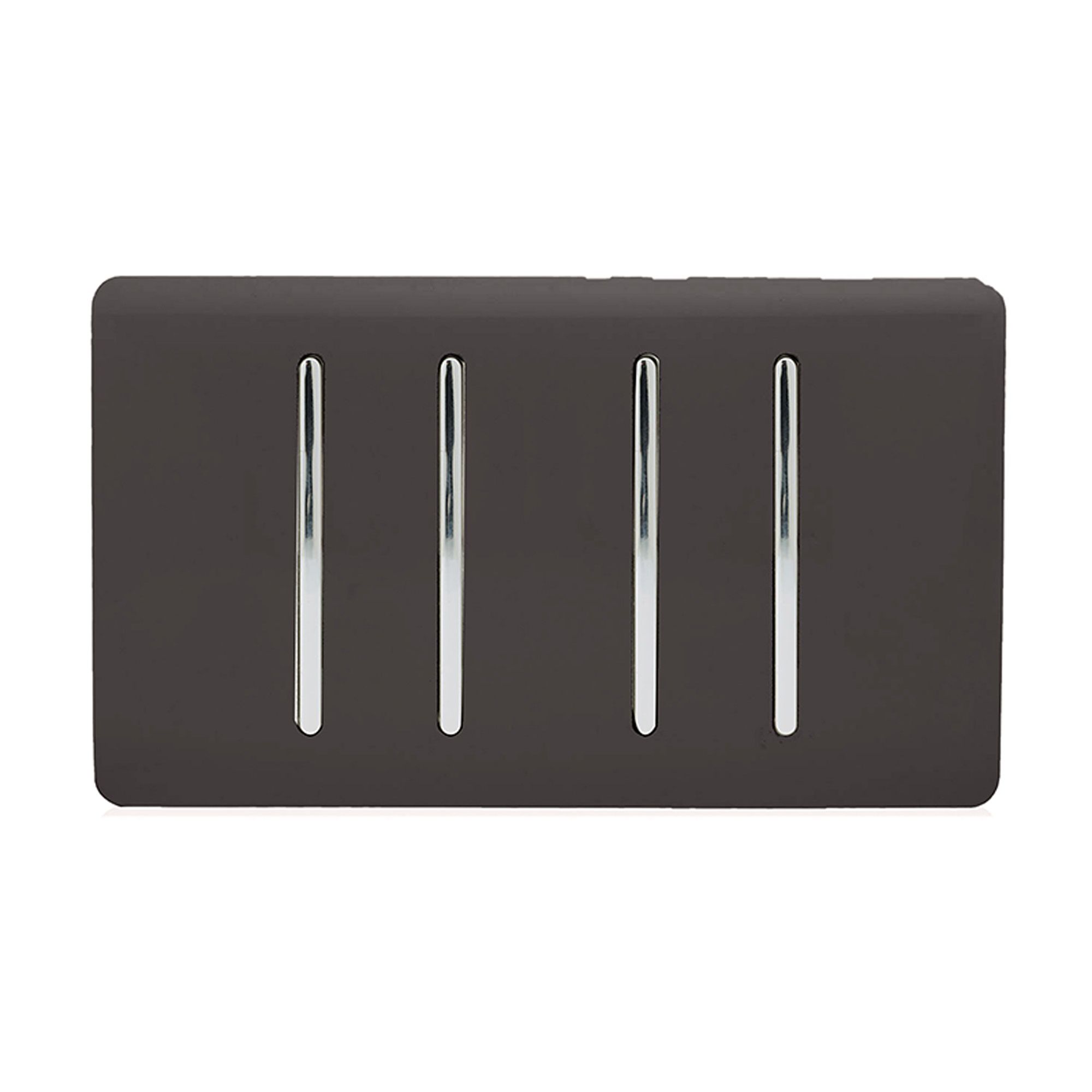 Dark Brown Screwless 4 Gang (3x2 Way 1x3 Way Intermediate) Rocker Light Switch 10AX, (25mm Back Box Req.), 10yrs Warranty