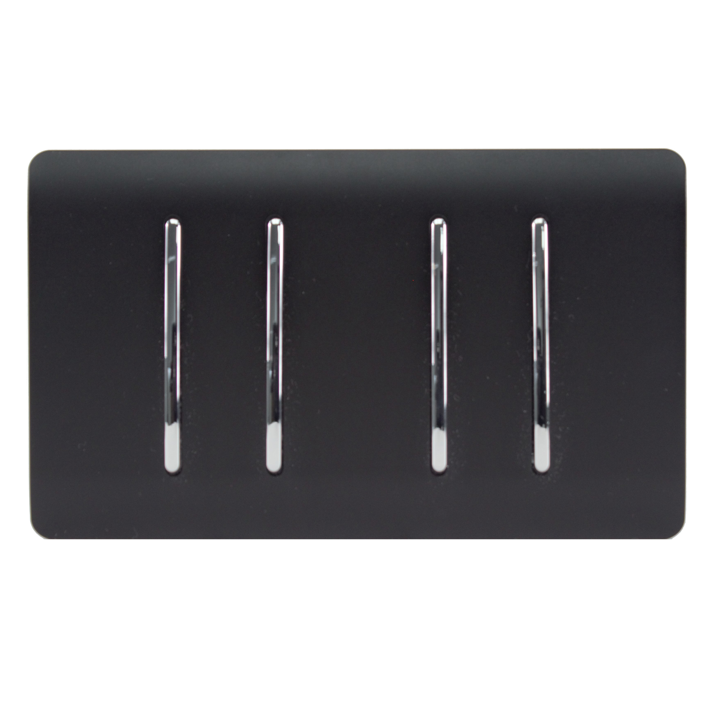 Matt Black Screwless 4 Gang (3x2 Way 1x3 Way Intermediate) Rocker Light Switch 10AX, (25mm Back Box Req.), 10yrs Warranty