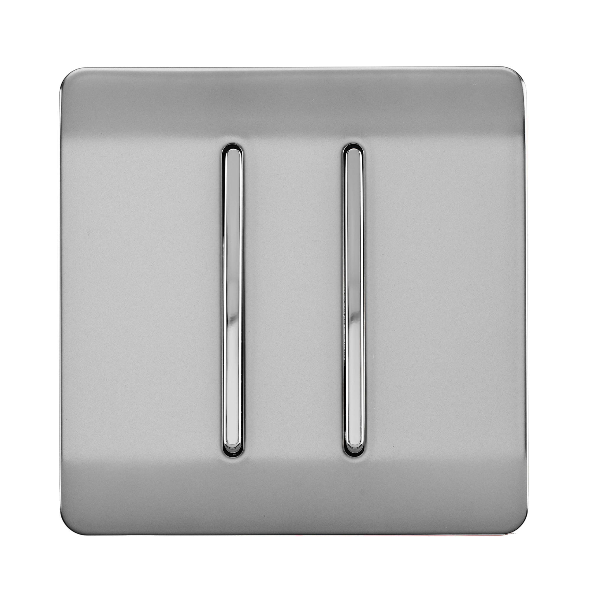 Trendi, Artistic Modern 2 Gang Intermediate 10 Amp Rocker Brushed Steel Finish, BRITISH MADE, (25mm Back Box Required), 10yrs Warranty