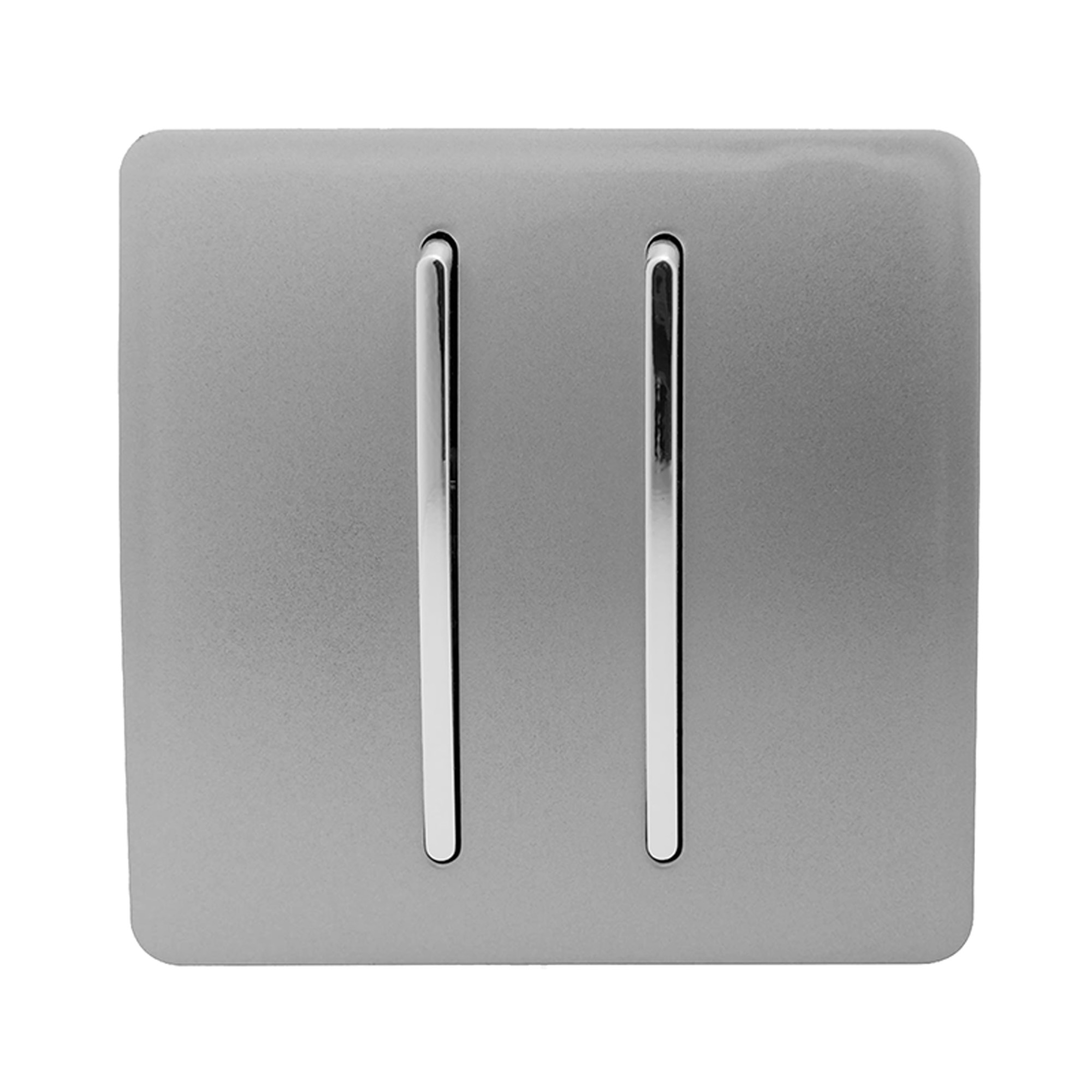 Trendi, Artistic Modern 2 Gang 2 Way 10 Amp Rocker Light Grey Finish, BRITISH MADE, (25mm Back Box Required), 10yrs Warranty