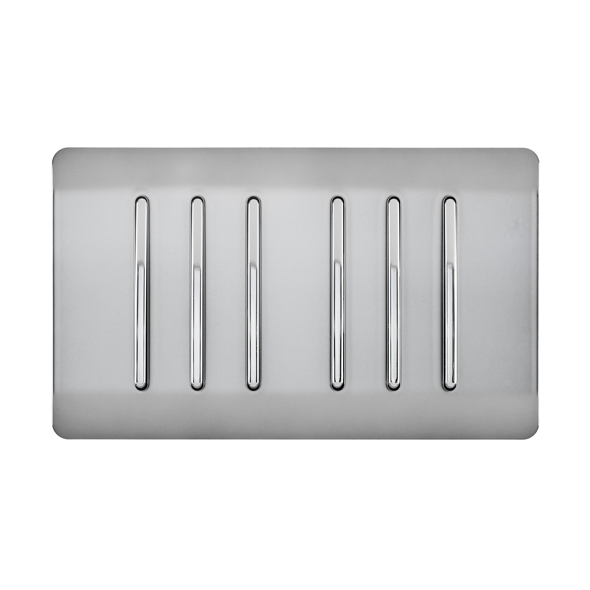 Trendi, Artistic Modern 6 Gang 2 Way 10 Amp Rocker Twin Plate Brushed Steel Finish, BRITISH MADE, (35mm Back Box Required), 10yrs Warranty