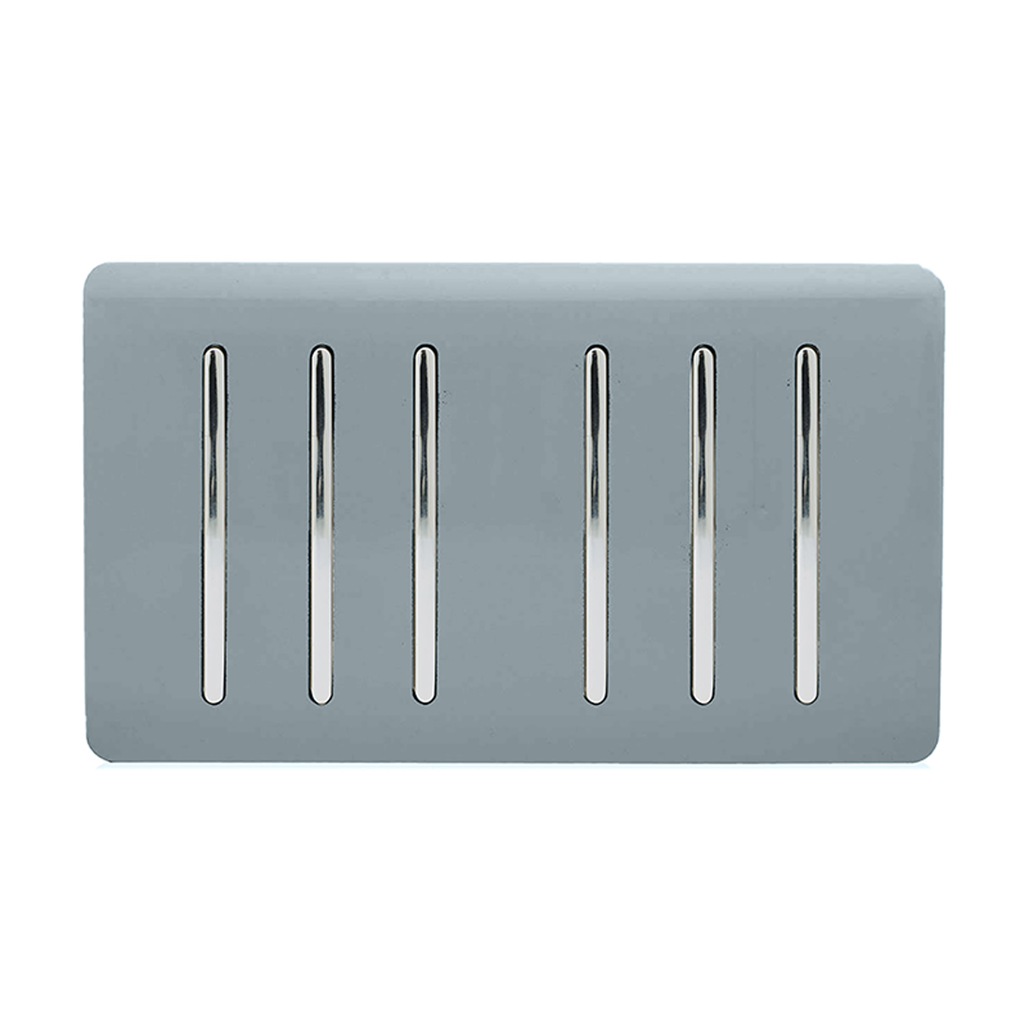 Cool Grey Screwless 6 Gang 2 Way Rocker Light Switch 10AX Twin Plate, (35mm Back Box Req.), 10yrs Warranty